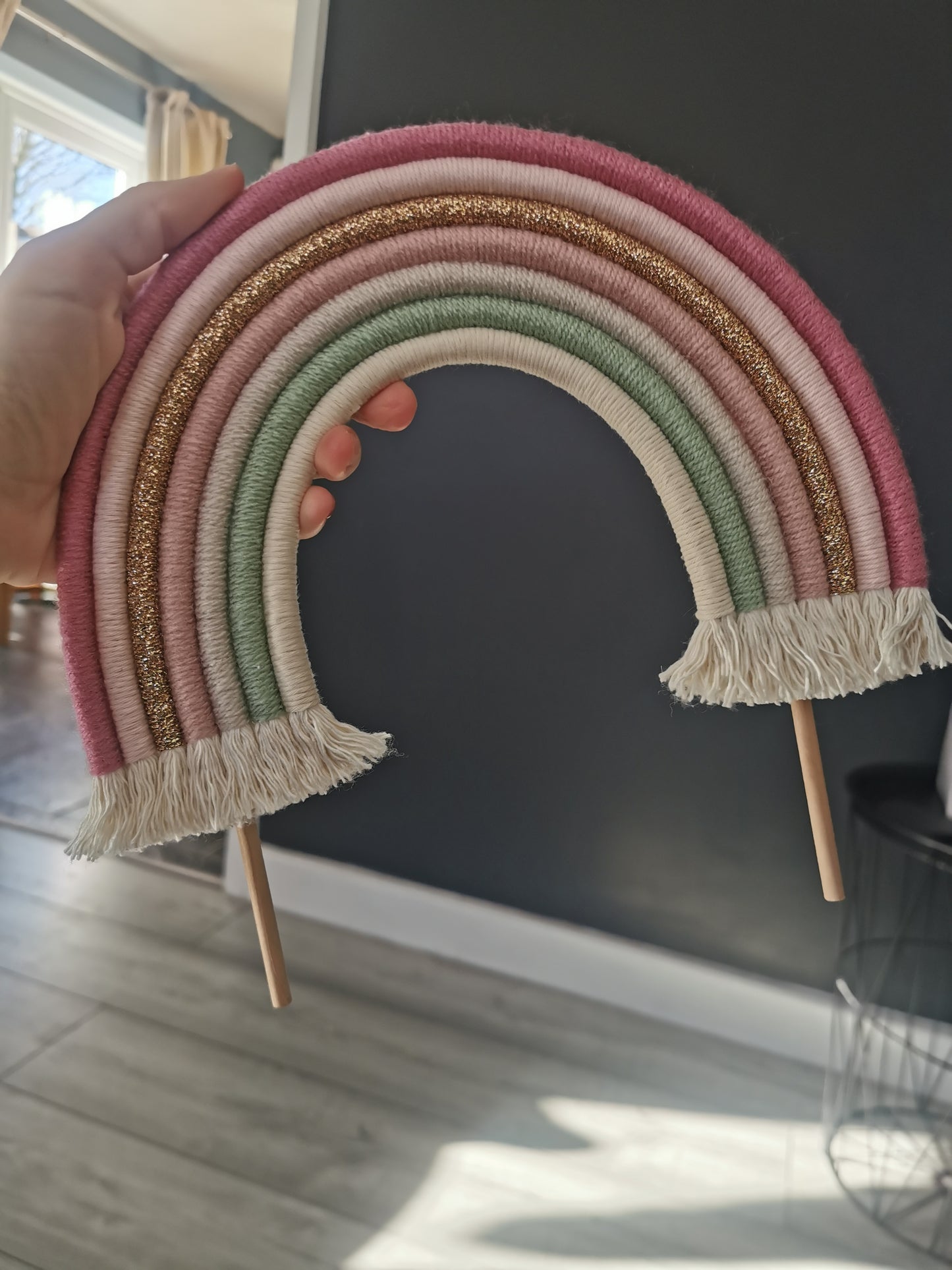 Macrame rainbow cake topper, pink cake decor, boho rainbow cake topper, christening cake decor, 1st birthday cake topper, gender reveal decor, baby shower cake decor
