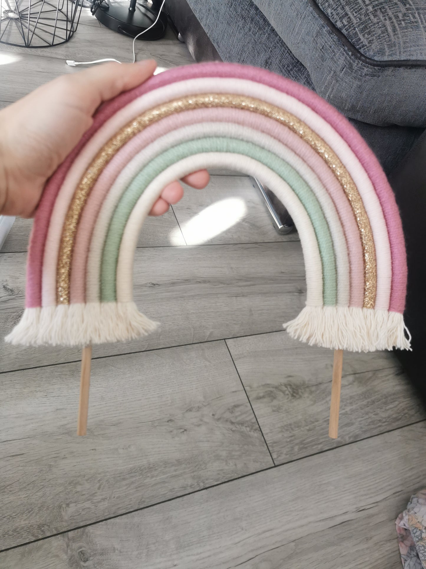 Macrame rainbow cake topper, pink cake decor, boho rainbow cake topper, christening cake decor, 1st birthday cake topper, gender reveal decor, baby shower cake decor