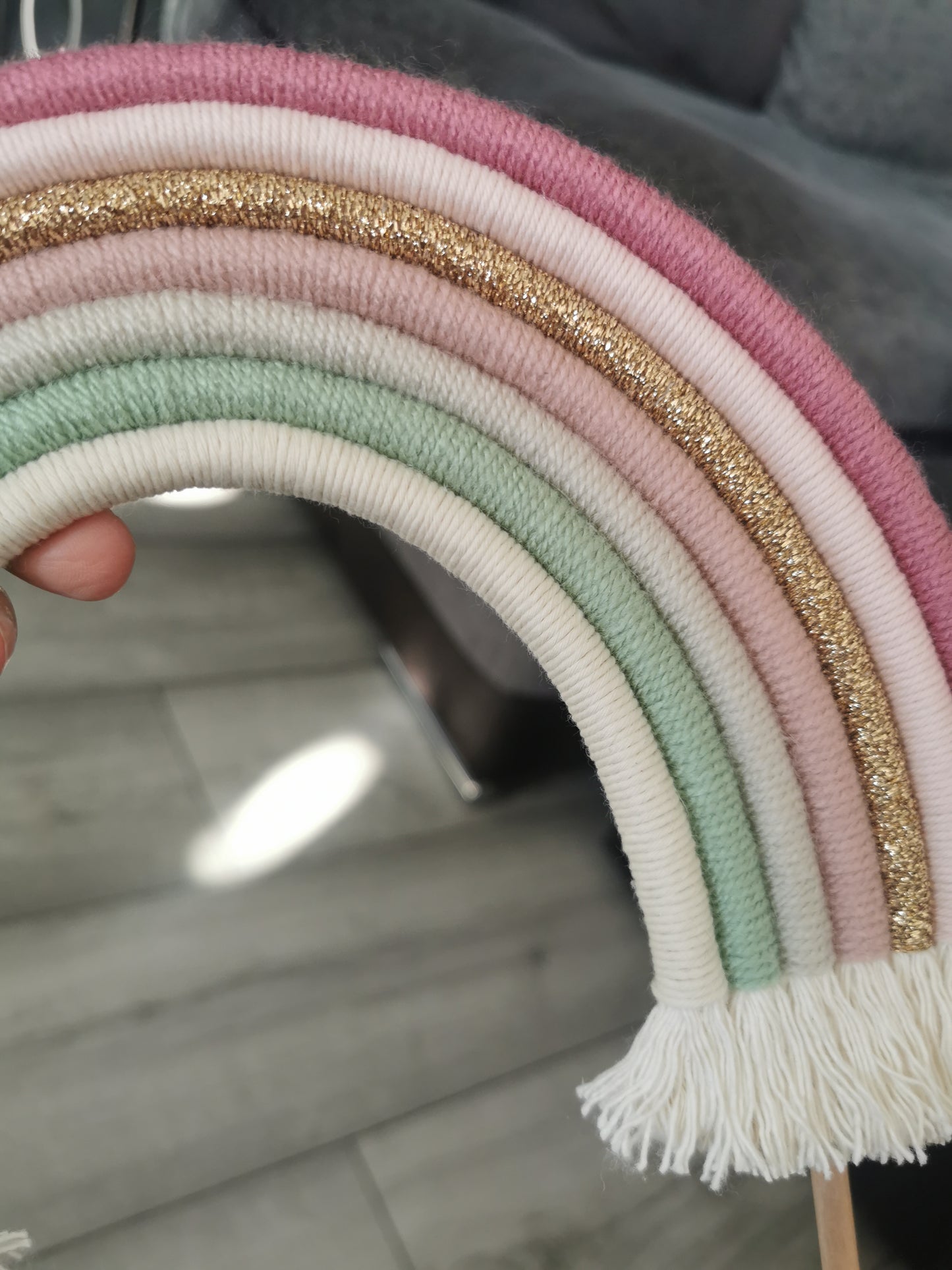 Macrame rainbow cake topper, pink cake decor, boho rainbow cake topper, christening cake decor, 1st birthday cake topper, gender reveal decor, baby shower cake decor