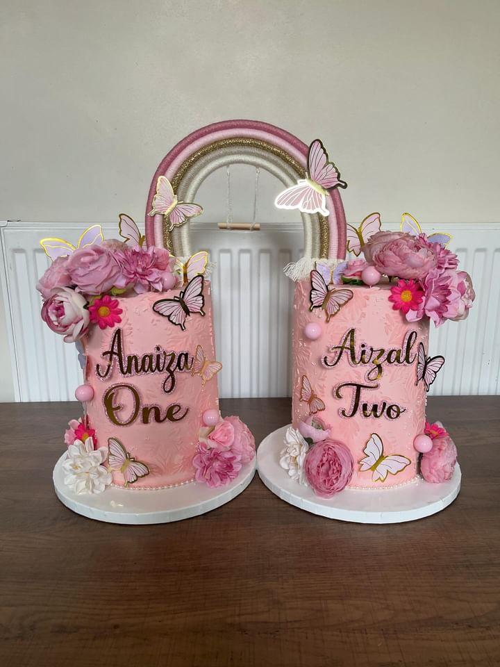 Macrame rainbow cake topper, pink cake decor, boho rainbow cake topper, christening cake decor, 1st birthday cake topper, gender reveal decor, baby shower cake decor
