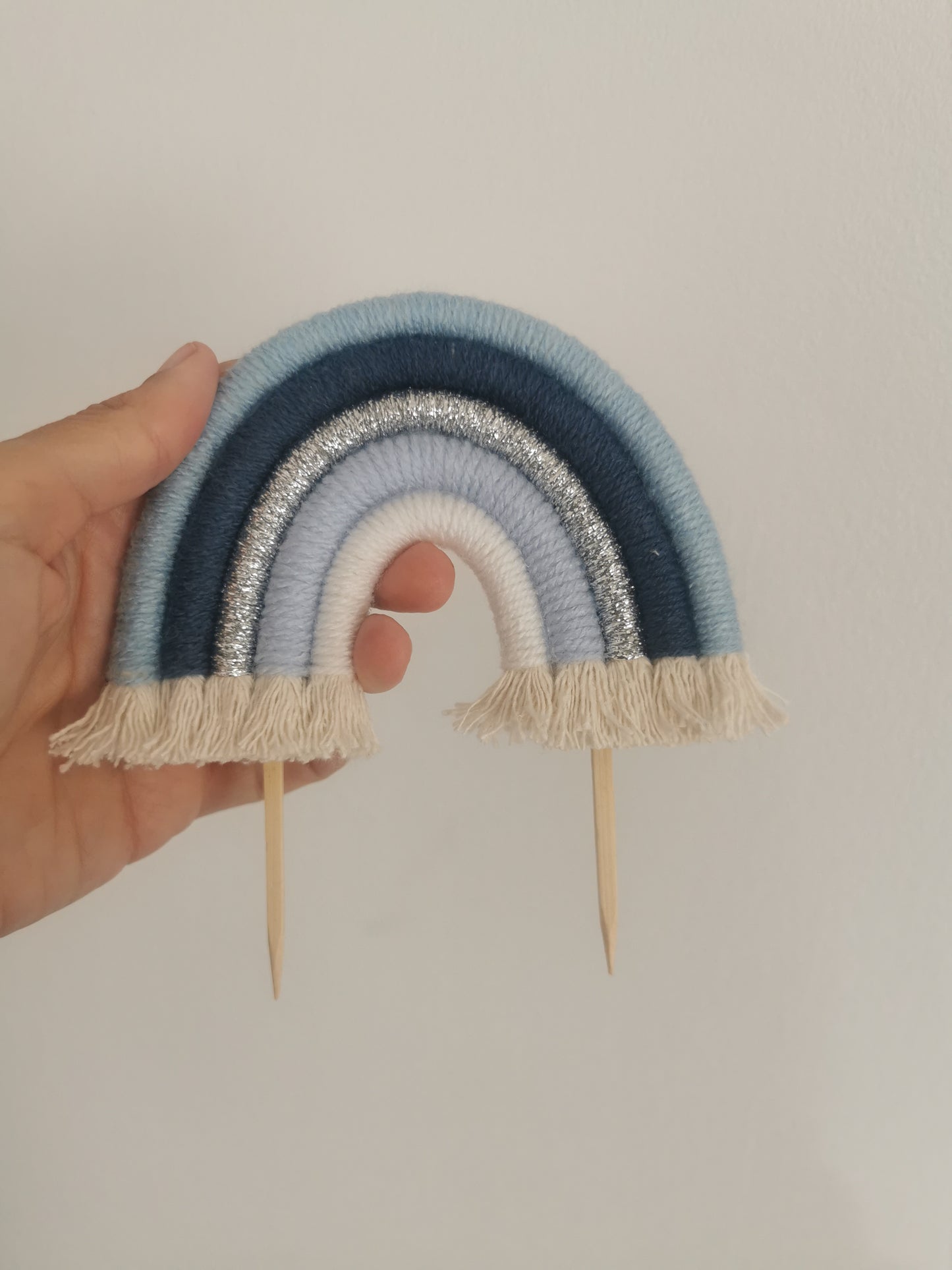 Macrame rainbow cake topper, blue cake decor, boho rainbow cake topper, christening cake decor, 1st birthday cake topper, gender reveal decor, baby shower cake decor