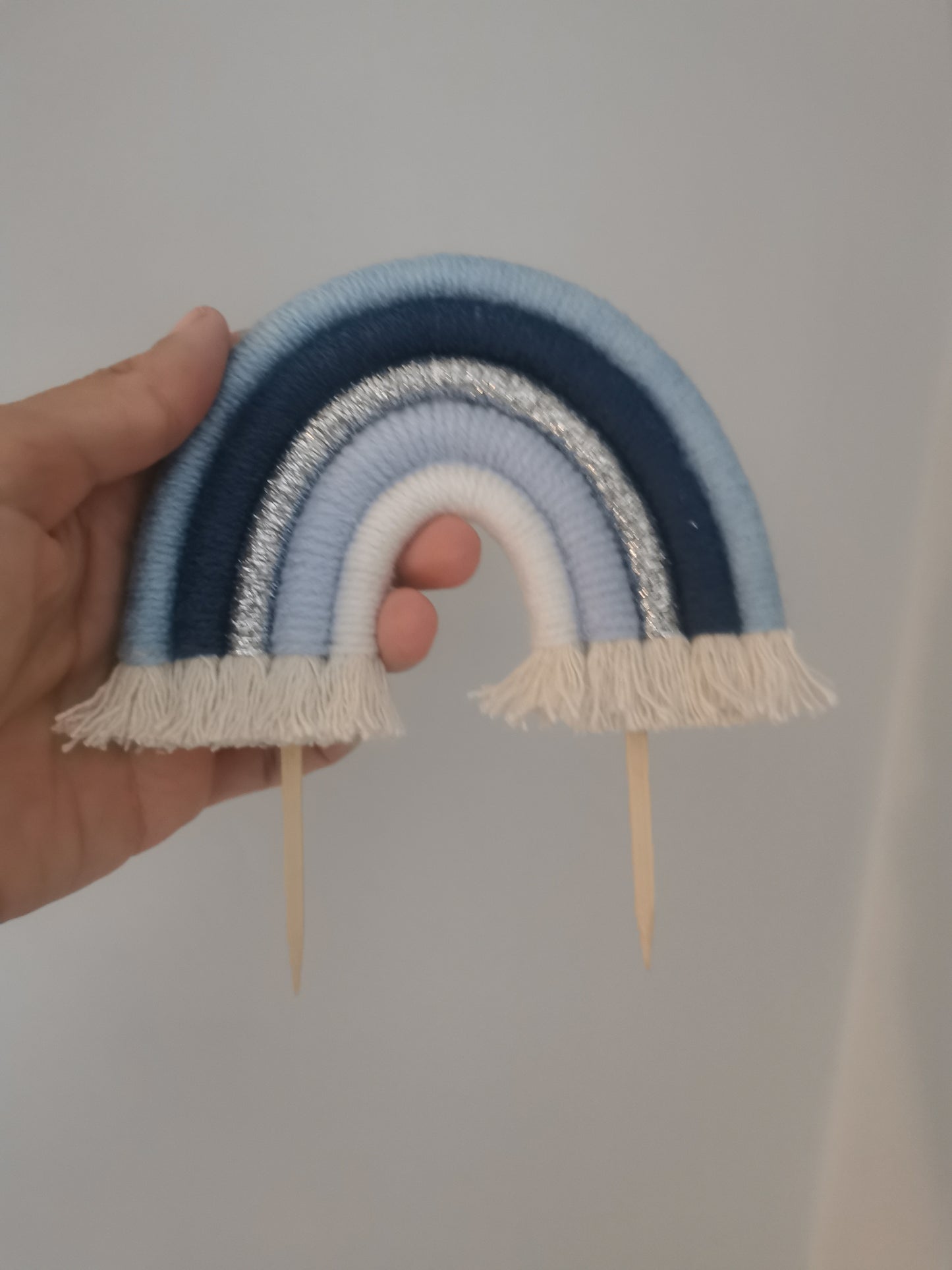 Macrame rainbow cake topper, blue cake decor, boho rainbow cake topper, christening cake decor, 1st birthday cake topper, gender reveal decor, baby shower cake decor