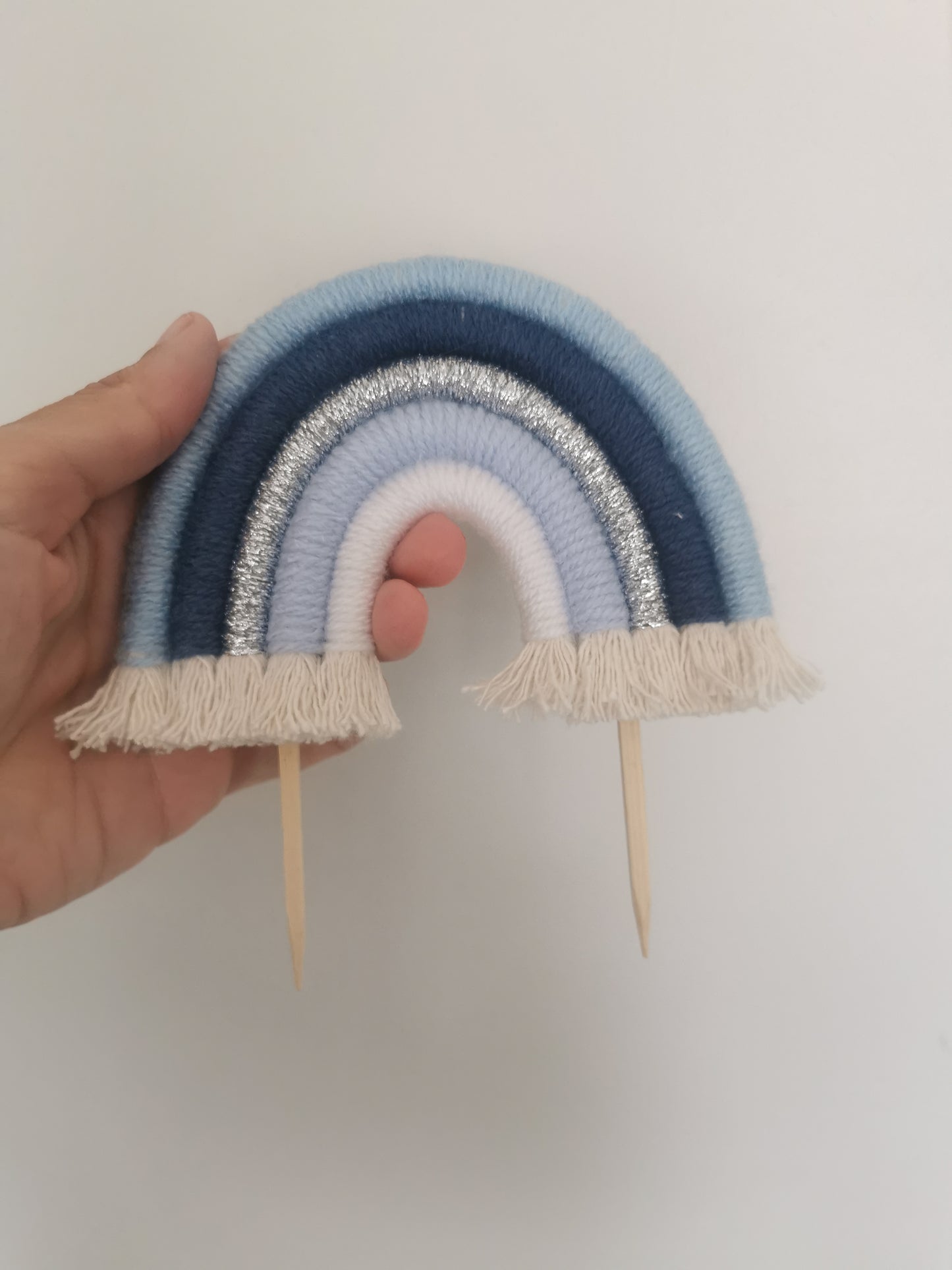 Macrame rainbow cake topper, blue cake decor, boho rainbow cake topper, christening cake decor, 1st birthday cake topper, gender reveal decor, baby shower cake decor
