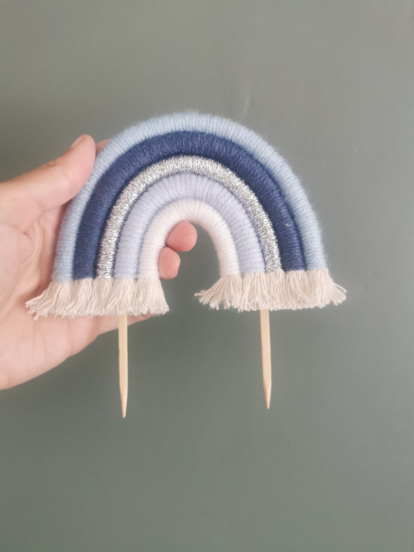 Macrame rainbow cake topper, blue cake decor, boho rainbow cake topper, christening cake decor, 1st birthday cake topper, gender reveal decor, baby shower cake decor