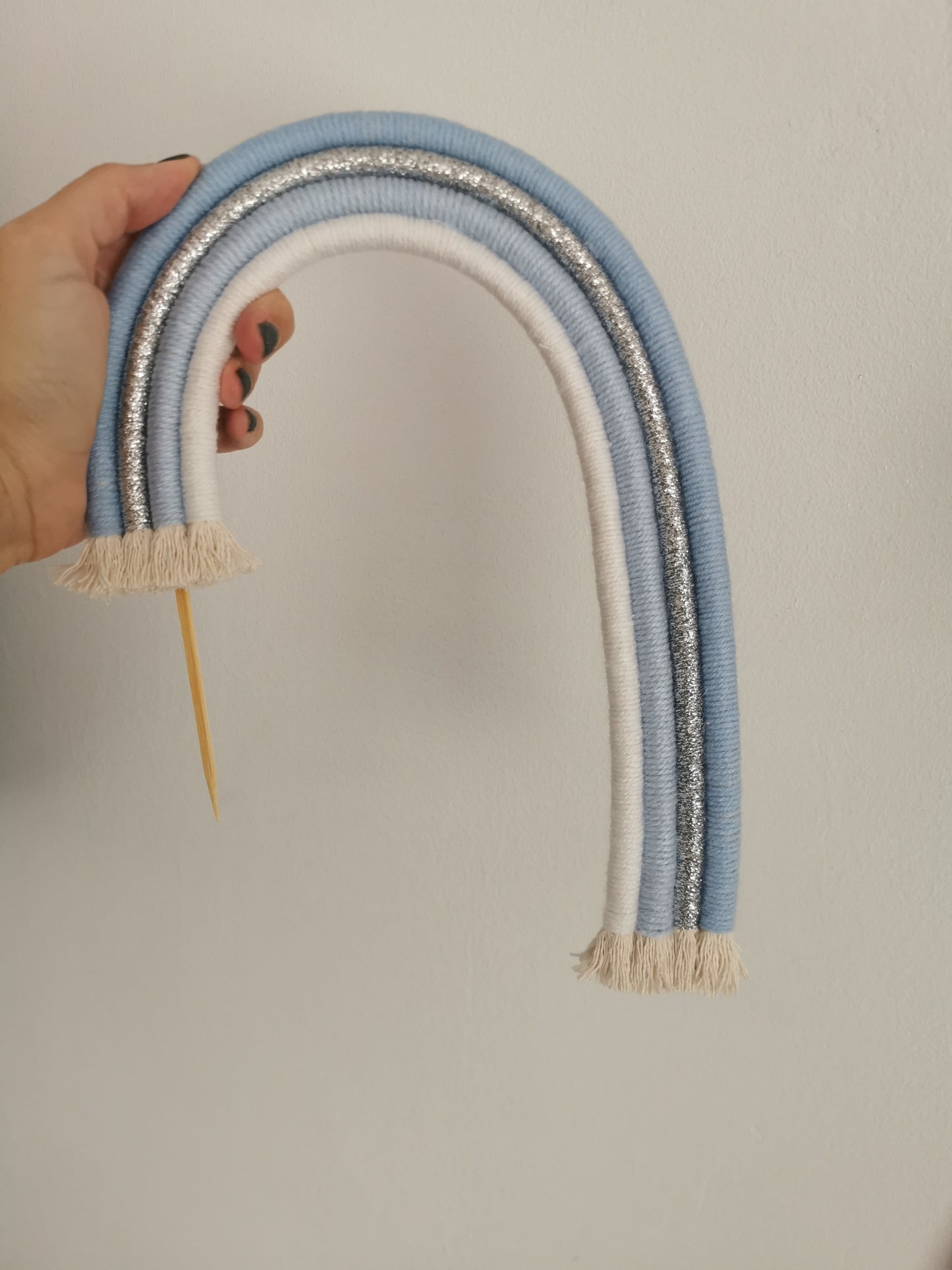 Macrame rainbow cake topper, blue cake decor, boho rainbow cake topper, christening cake decor, 1st birthday cake topper, gender reveal decor, baby shower cake decor
