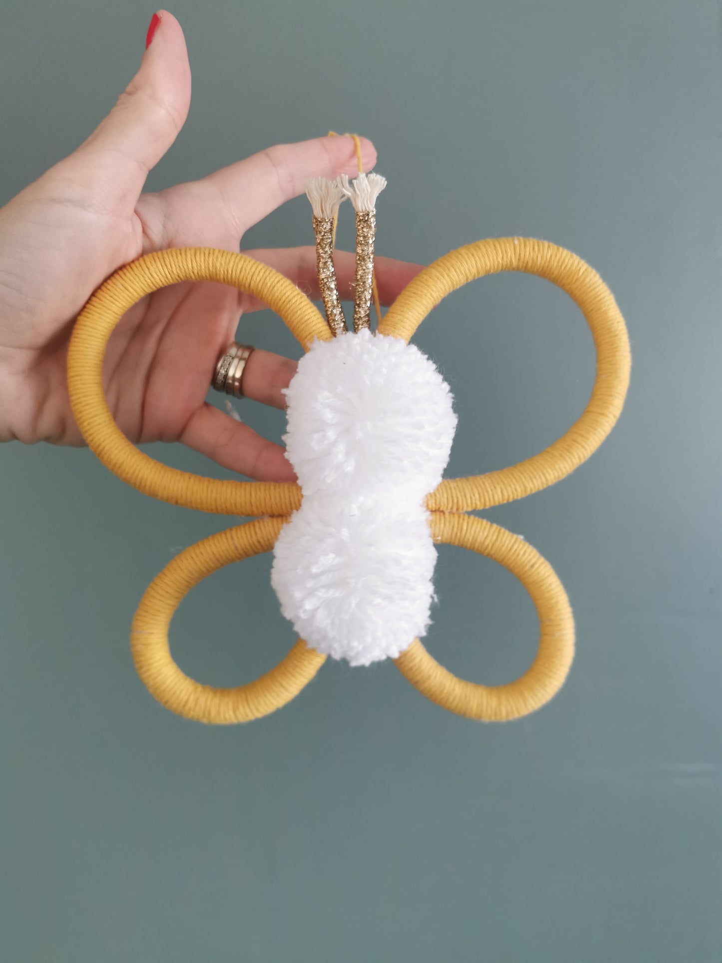 Macrame butterfly wall hanging decoration, yellow nursery decor, nursery shelf decor, girls room decor, boho nursery decor