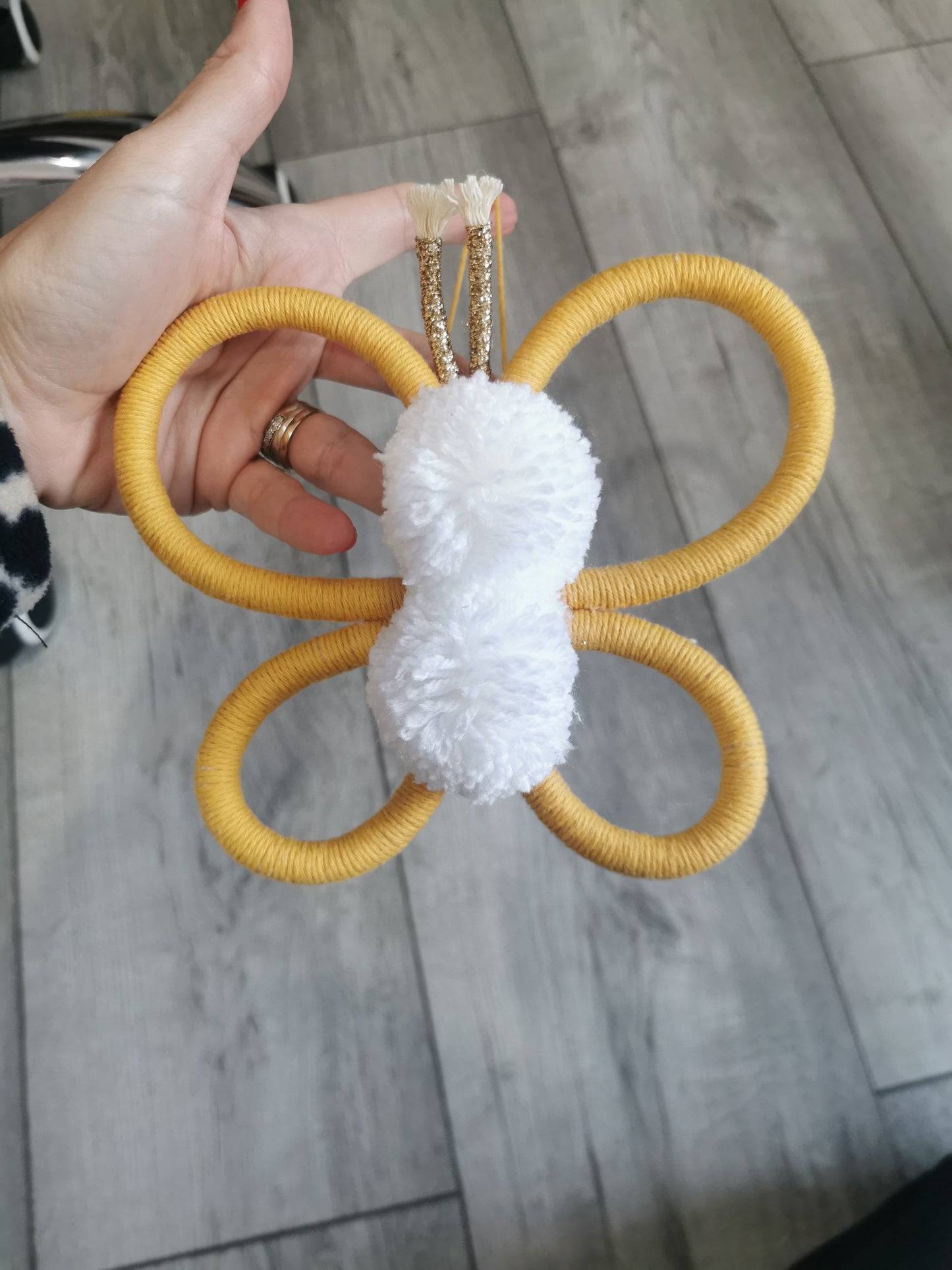 Macrame butterfly wall hanging decoration, yellow nursery decor, nursery shelf decor, girls room decor, boho nursery decor