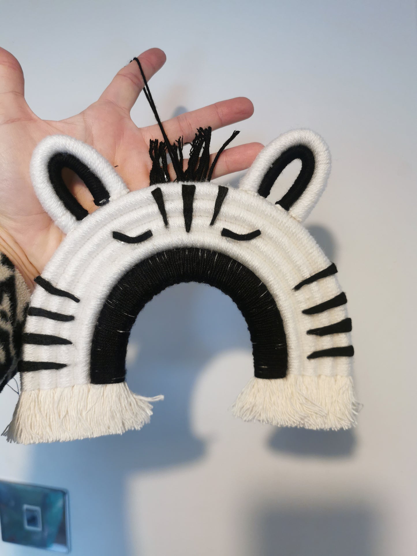 Macrame zebra wall hanging decoration, safari nursery decor, zebra wall hanging, macrame rainbow, animal decor