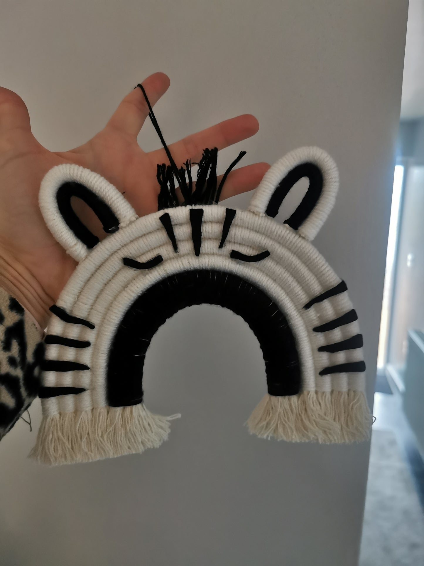 Macrame zebra wall hanging decoration, safari nursery decor, zebra wall hanging, macrame rainbow, animal decor