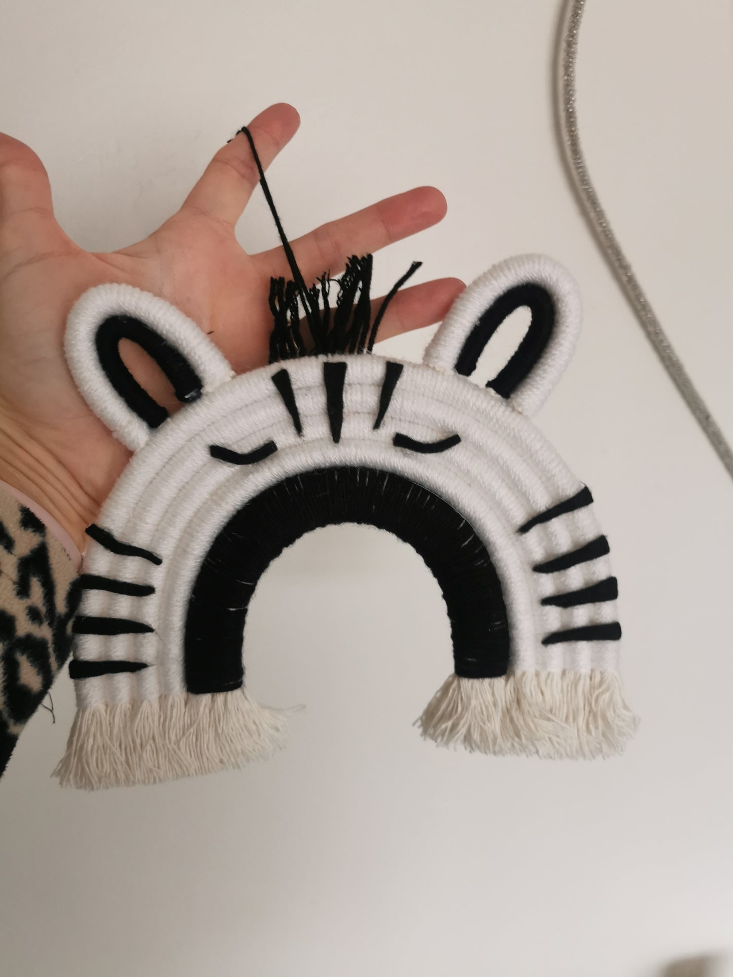Macrame zebra wall hanging decoration, safari nursery decor, zebra wall hanging, macrame rainbow, animal decor