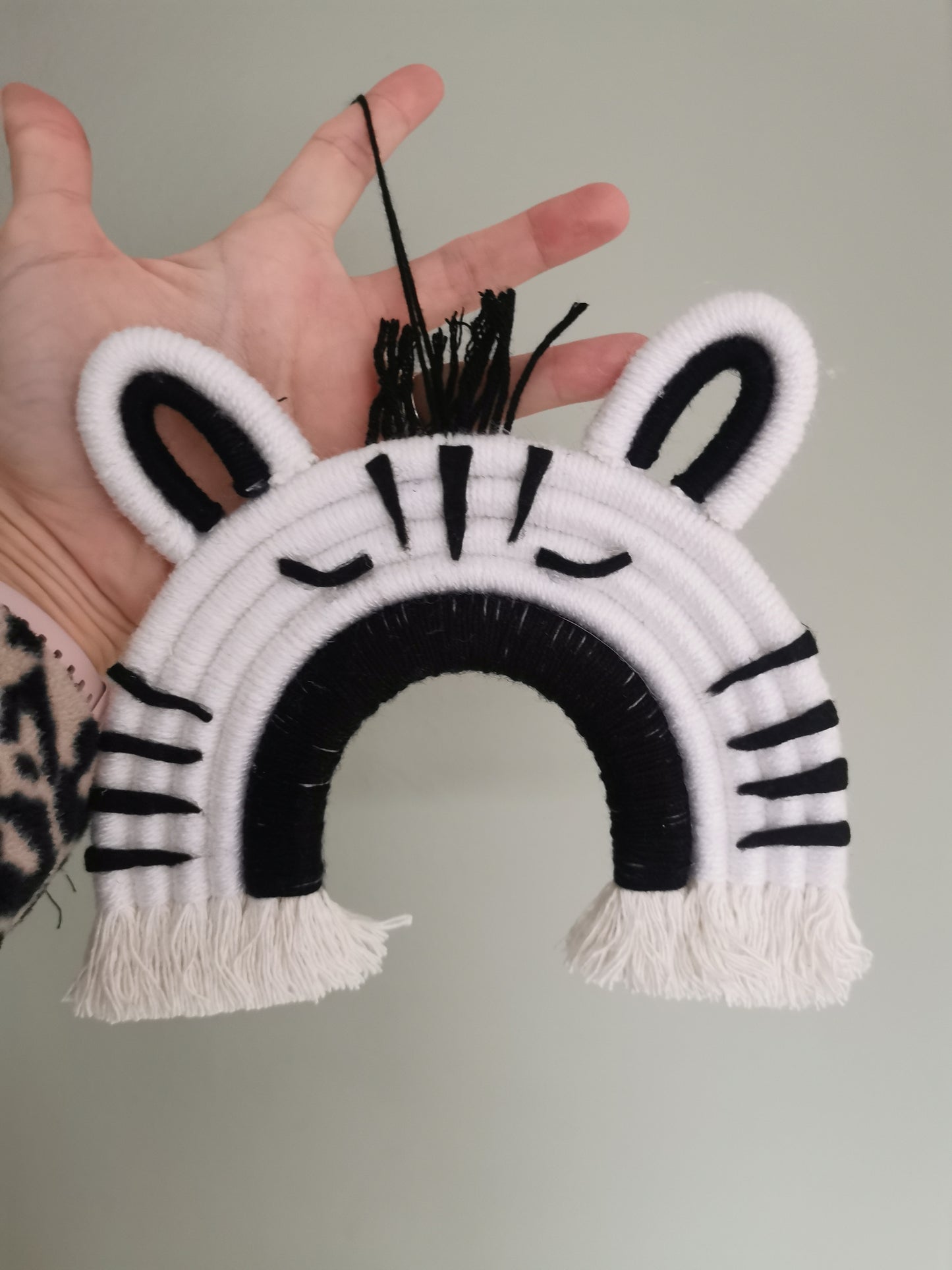 Macrame zebra wall hanging decoration, safari nursery decor, zebra wall hanging, macrame rainbow, animal decor