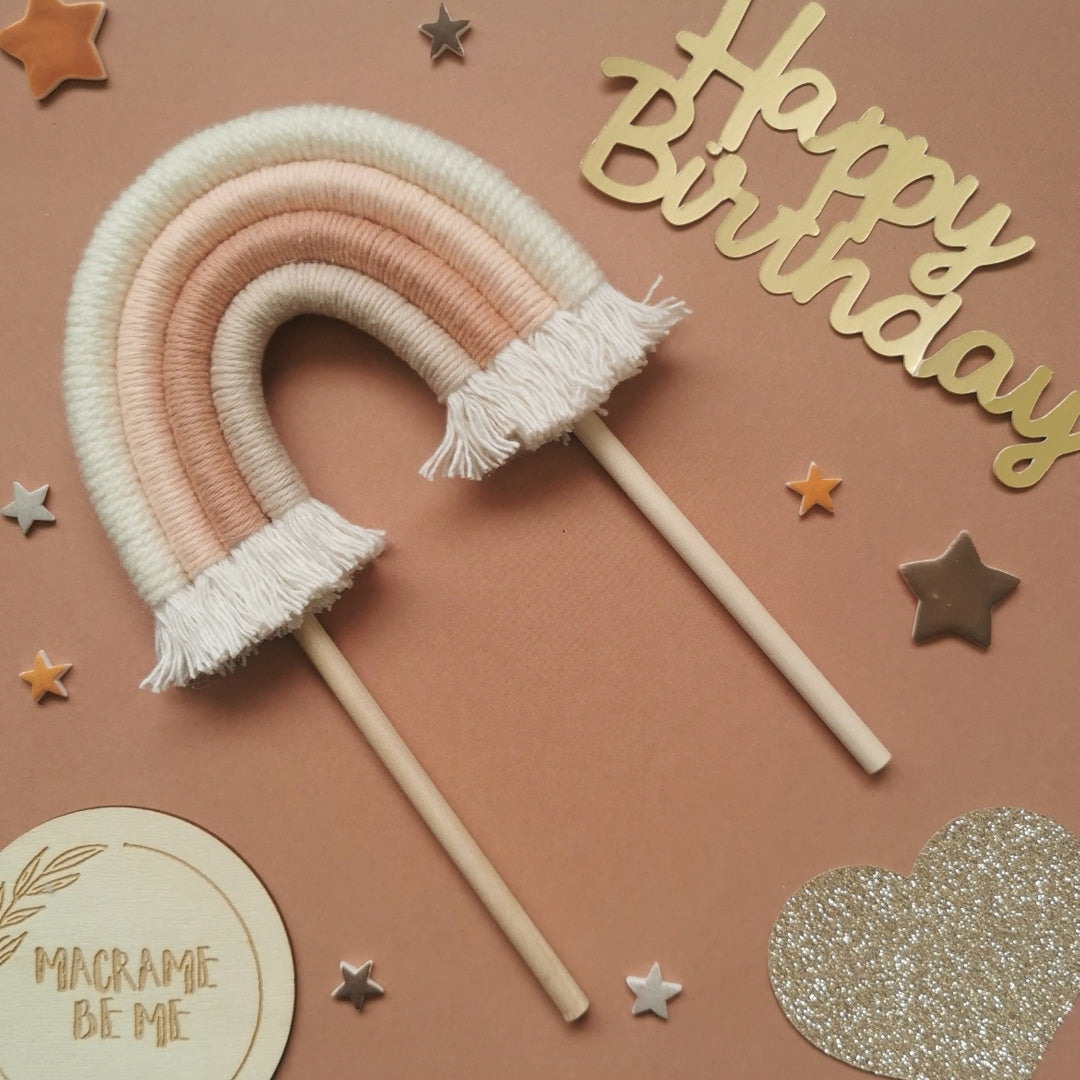 Macrame rainbow cake topper, neutral cake decor, boho rainbow cake topper, christening cake decor, 1st birthday cake topper, baby shower cake decor