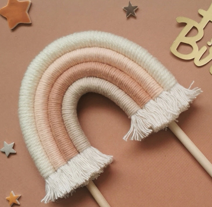 Macrame rainbow cake topper, neutral cake decor, boho rainbow cake topper, christening cake decor, 1st birthday cake topper, baby shower cake decor