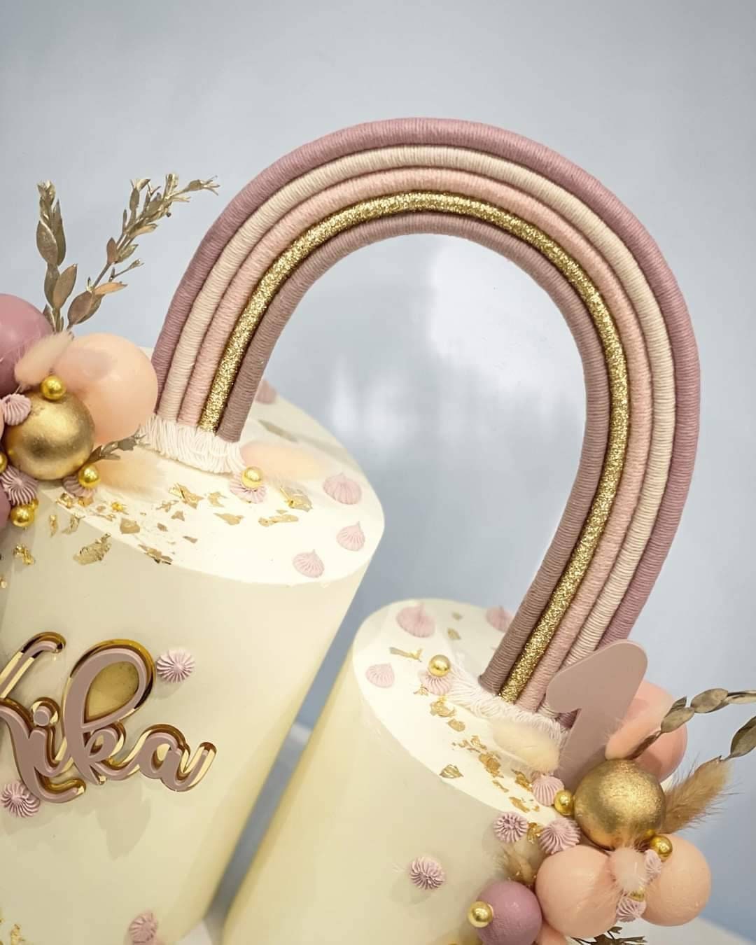 Macrame rainbow cake topper, mauve cake decor, boho rainbow cake topper, christening cake decor, 1st birthday cake topper, gender reveal decor, baby shower cake decor