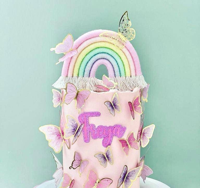 Macrame rainbow cake topper, pastel cake decor, boho rainbow cake topper, christening cake decor, 1st birthday cake topper, baby shower cake decor