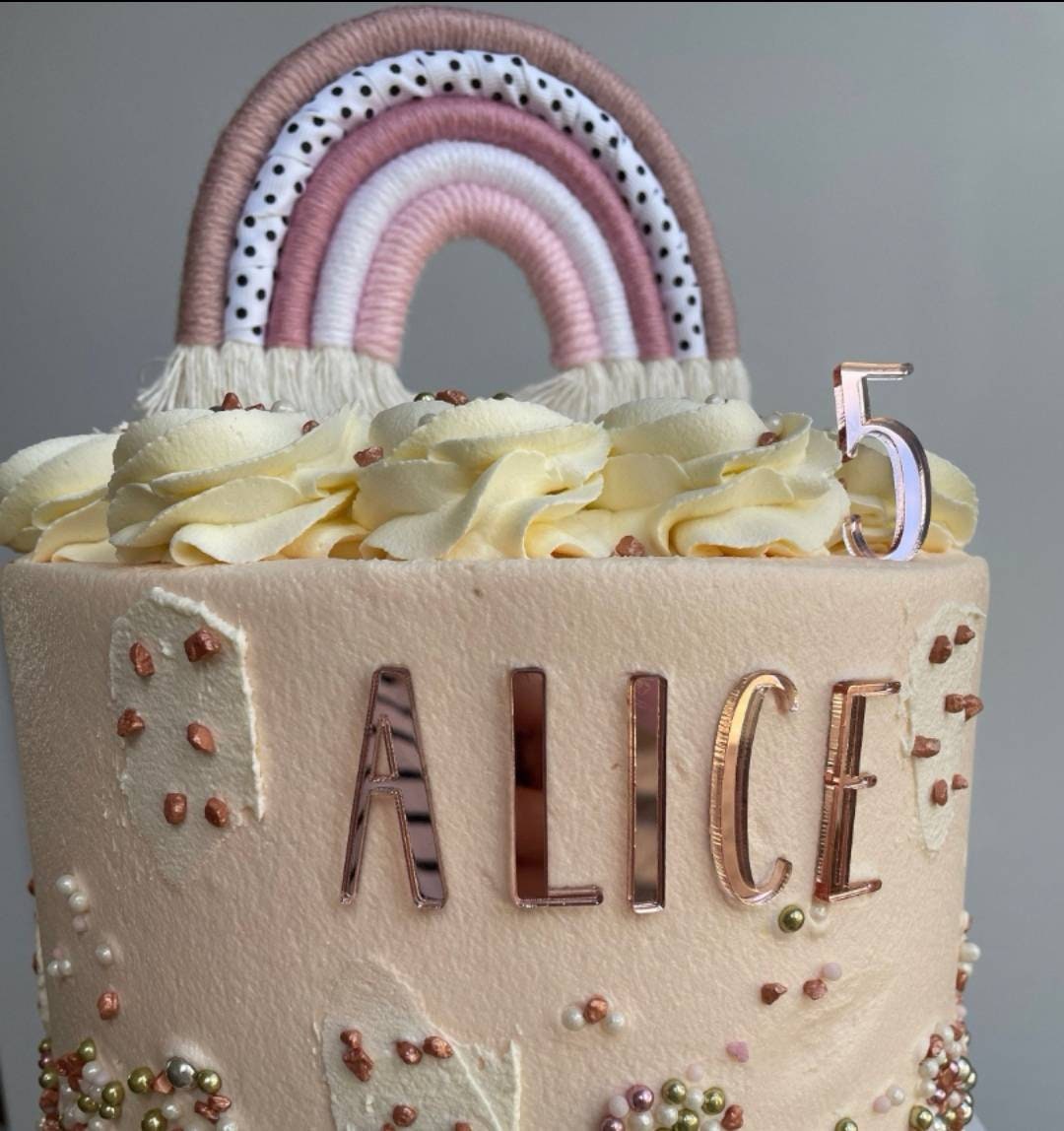 Macrame rainbow cake topper, pink cake decor, boho rainbow cake topper, christening cake decor, 1st birthday cake topper, gender reveal decor, baby shower cake decor