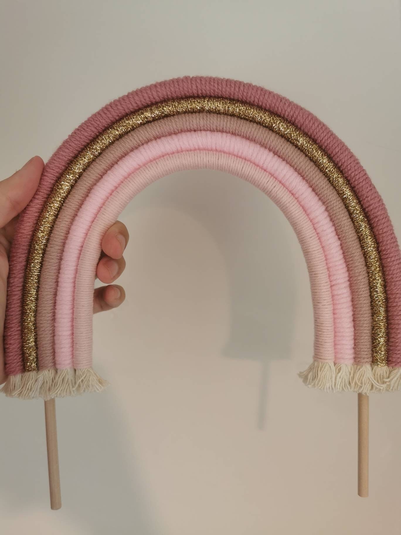 Macrame rainbow cake topper, pink cake decor, boho rainbow cake topper, christening cake decor, 1st birthday cake topper, gender reveal decor, baby shower cake decor