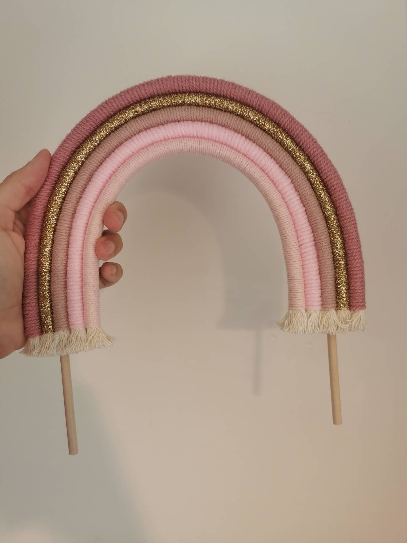 Macrame rainbow cake topper, pink cake decor, boho rainbow cake topper, christening cake decor, 1st birthday cake topper, gender reveal decor, baby shower cake decor