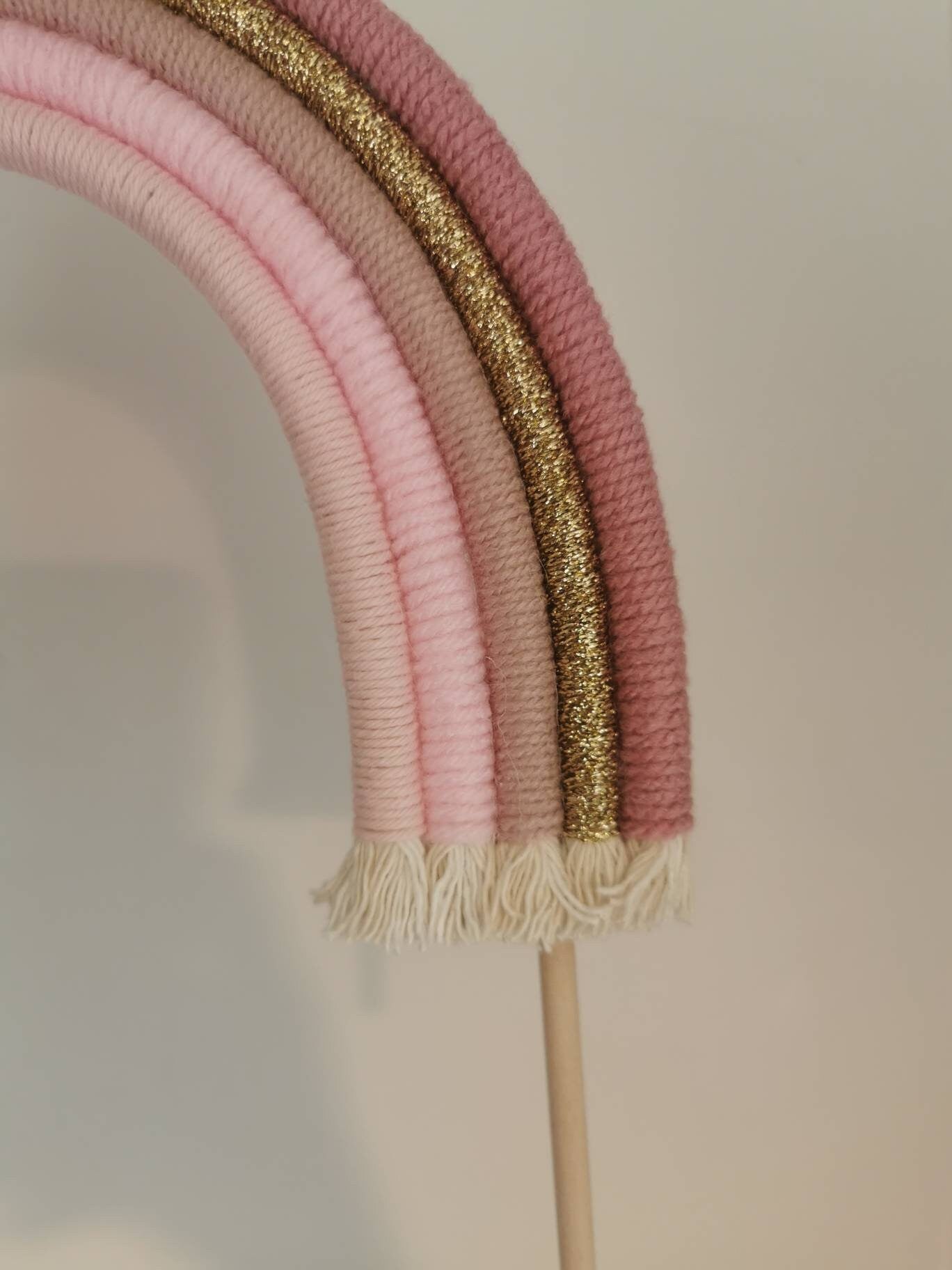 Macrame rainbow cake topper, pink cake decor, boho rainbow cake topper, christening cake decor, 1st birthday cake topper, gender reveal decor, baby shower cake decor
