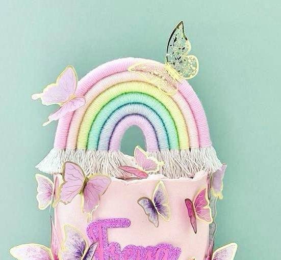 Macrame rainbow cake topper, pastel cake decor, boho rainbow cake topper, christening cake decor, 1st birthday cake topper, baby shower cake decor