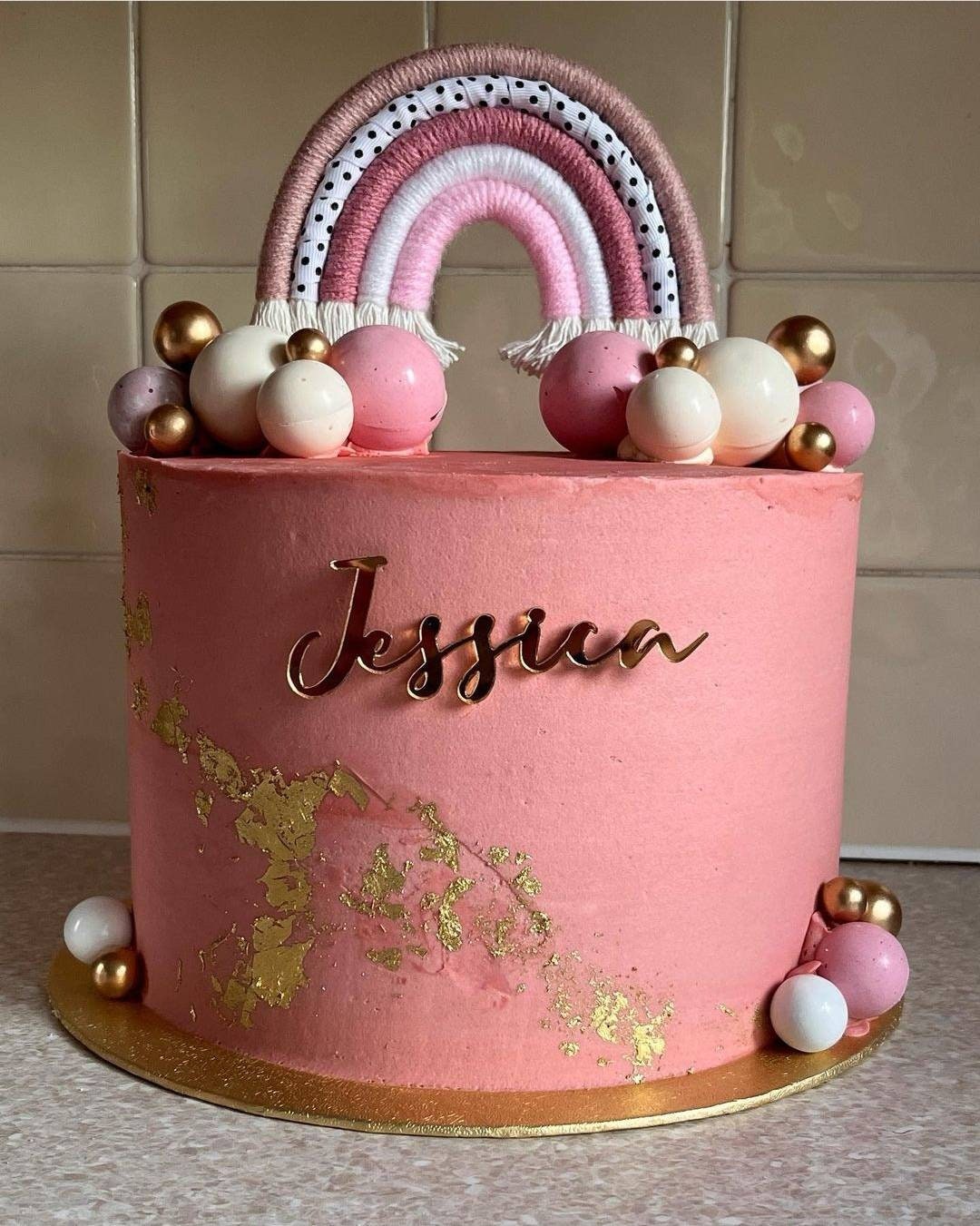 Macrame rainbow cake topper, pink cake decor, boho rainbow cake topper, christening cake decor, 1st birthday cake topper, gender reveal decor, baby shower cake decor