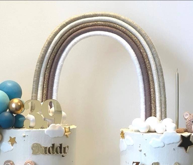 Macrame rainbow cake topper, gender neutral cake decor, boho rainbow cake topper, christening cake decor, 1st birthday cake topper, baby shower cake decor