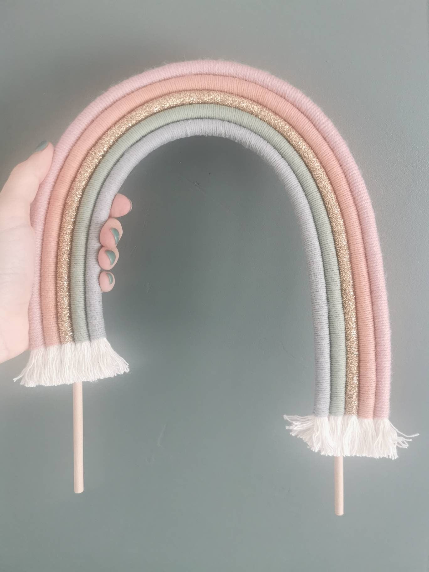 Macrame rainbow cake topper, gender neutral cake decor, boho rainbow cake topper, christening cake decor, 1st birthday cake topper, baby shower cake decor