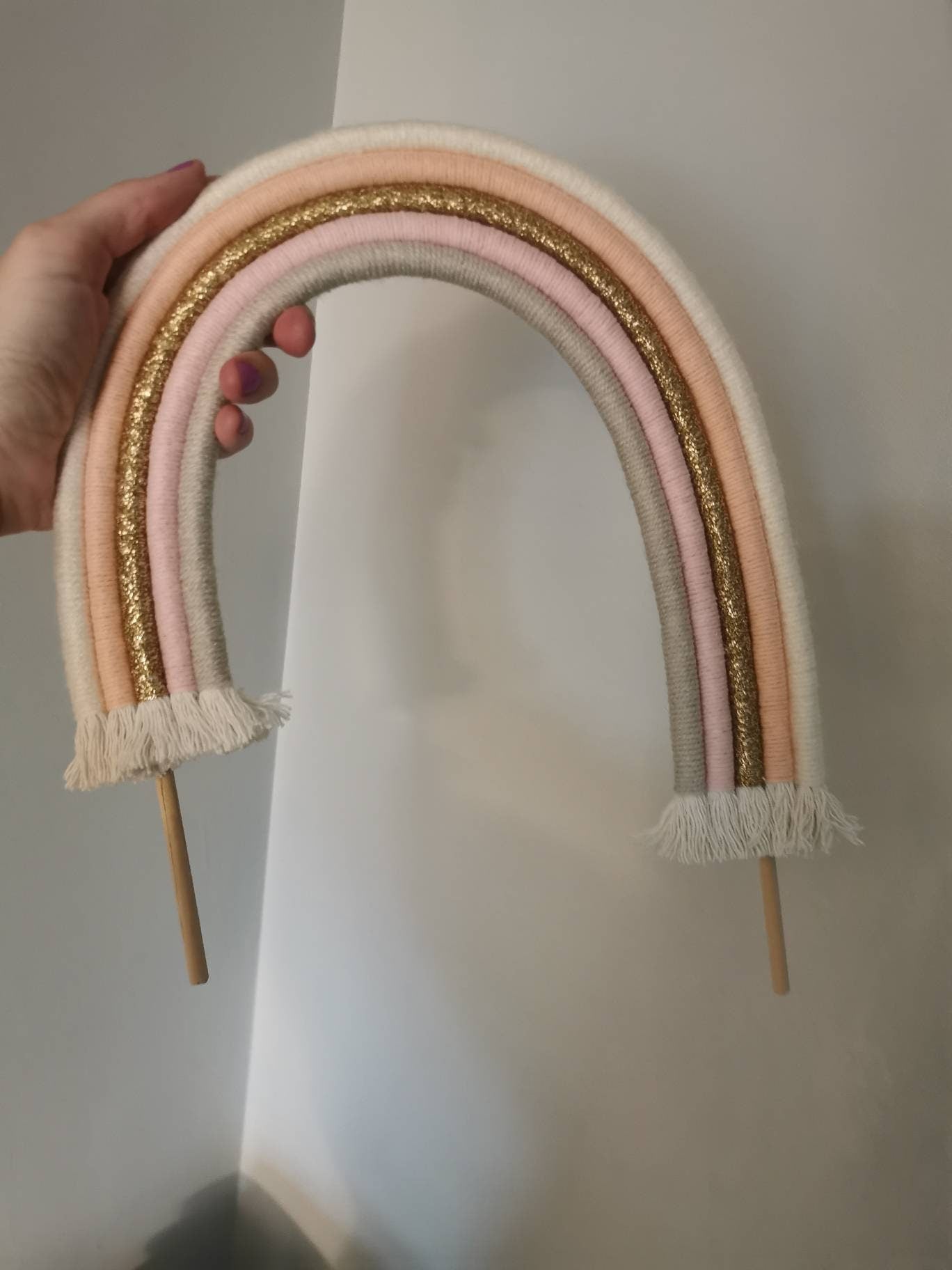 Macrame rainbow cake topper, gender neutral cake decor, boho rainbow cake topper, christening cake decor, 1st birthday cake topper, baby shower cake decor