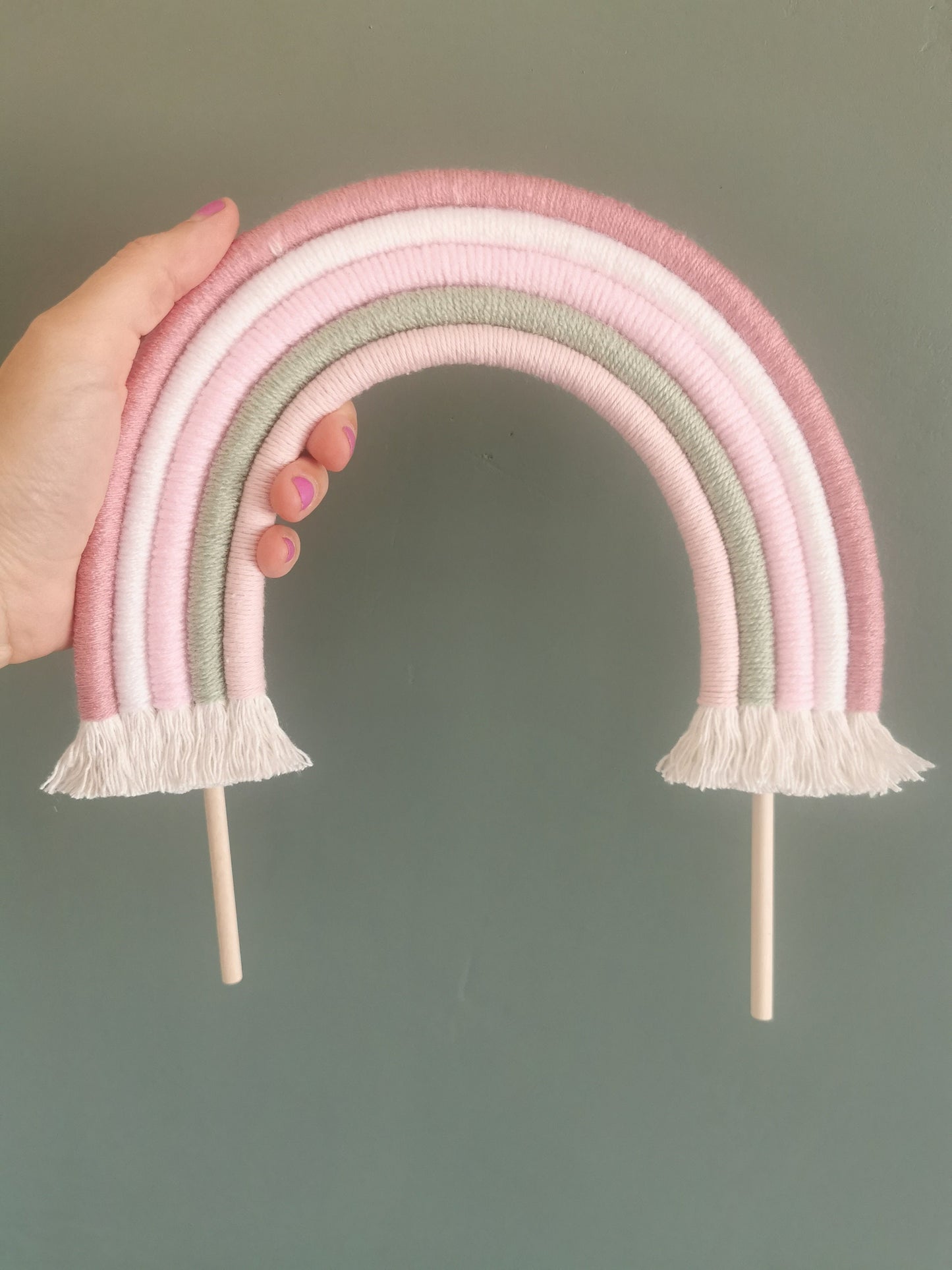 Macrame rainbow cake topper, pink cake decor, boho rainbow cake topper, christening cake decor, 1st birthday cake topper, gender reveal decor, baby shower cake decor