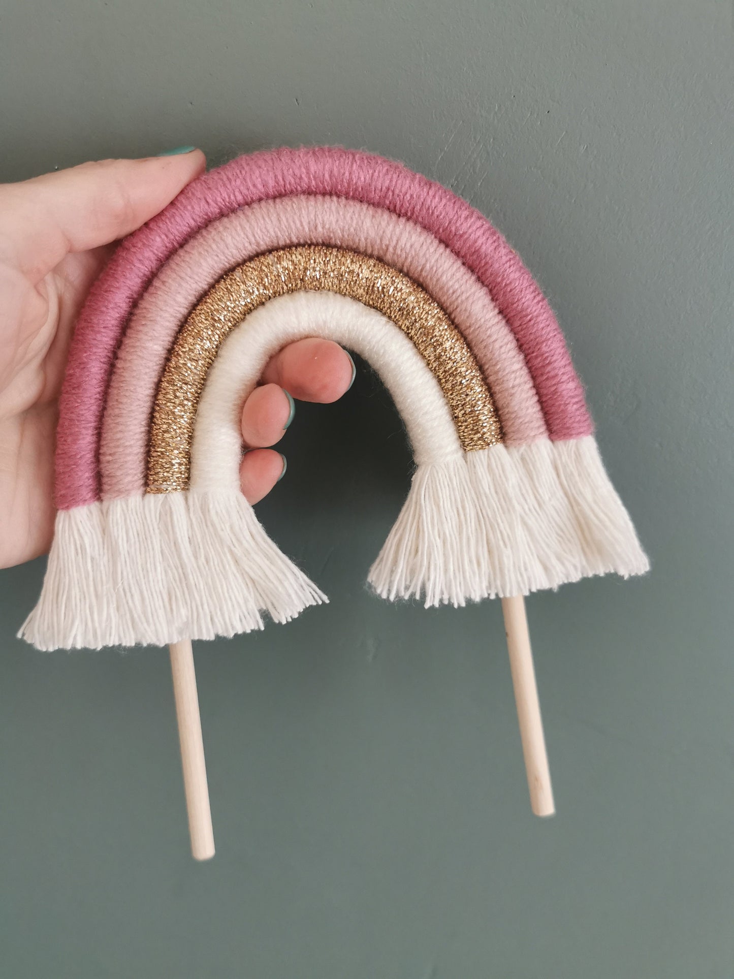 Macrame rainbow cake topper, pink cake decor, boho rainbow cake topper, christening cake decor, 1st birthday cake topper, gender reveal decor, baby shower cake decor