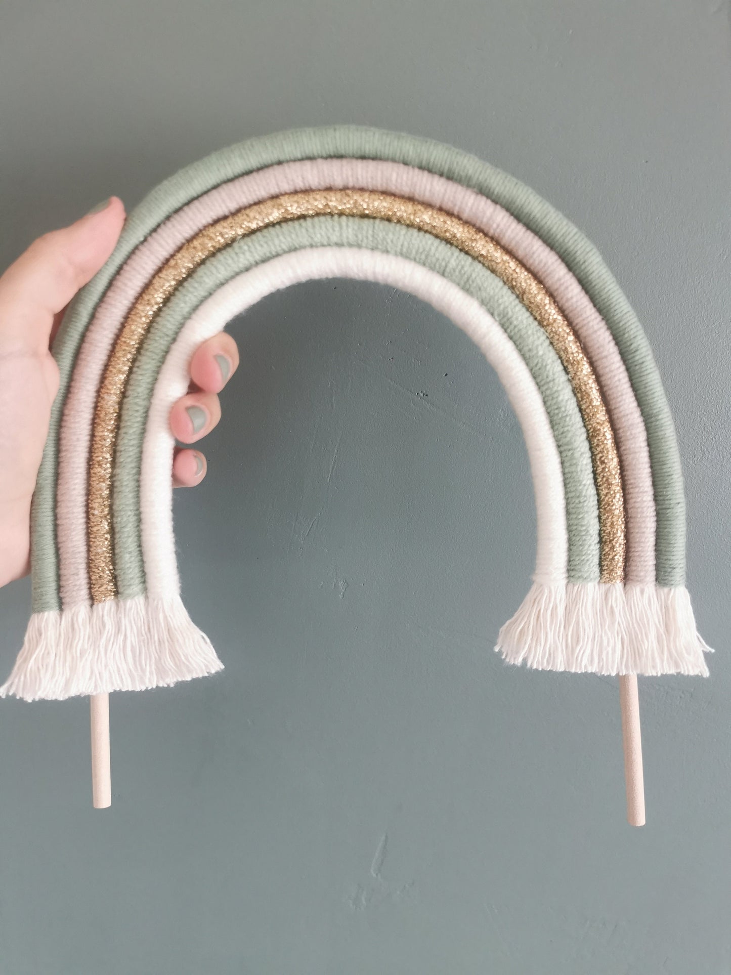 Macrame rainbow cake topper, green cake decor, boho rainbow cake topper, christening cake decor, 1st birthday cake topper, gender reveal decor, baby shower cake decor