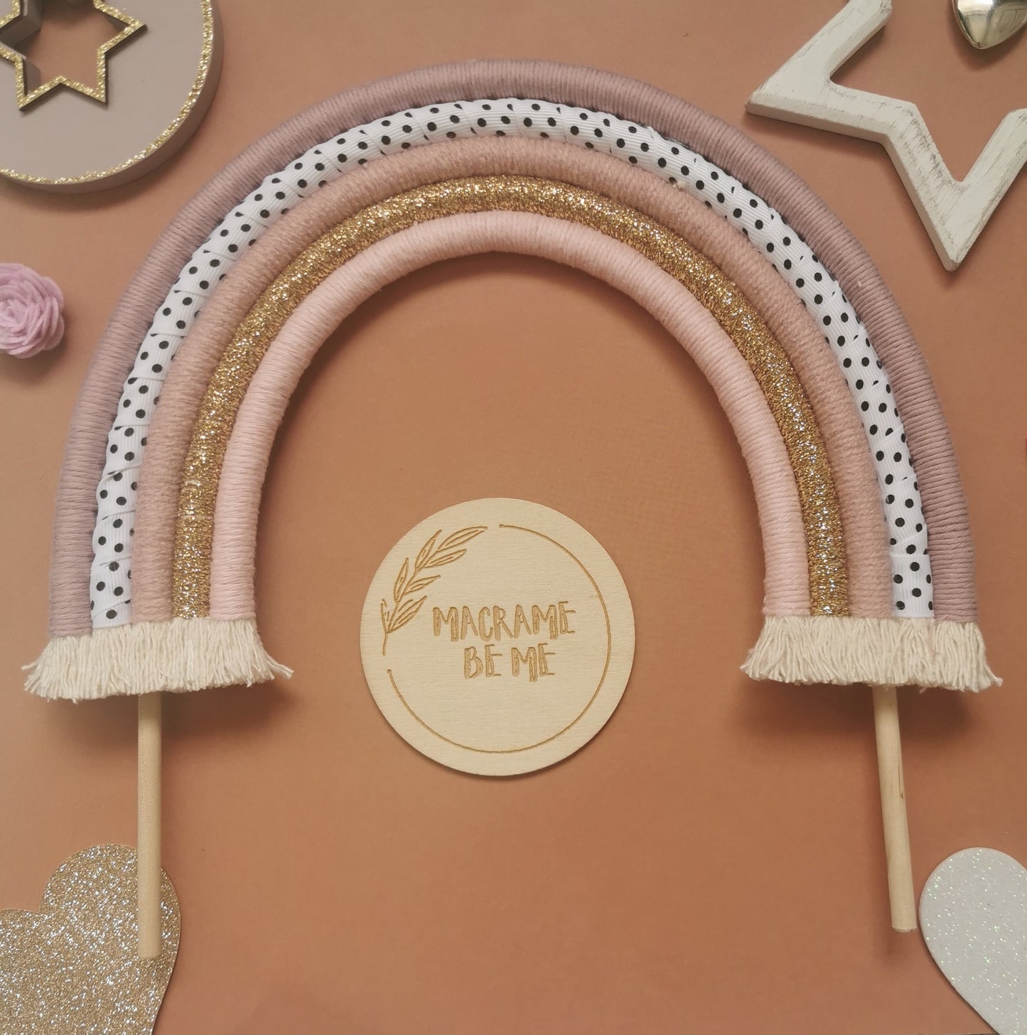 Macrame rainbow cake topper, pink cake decor, boho rainbow cake topper, christening cake decor, 1st birthday cake topper, gender reveal decor, baby shower cake decor