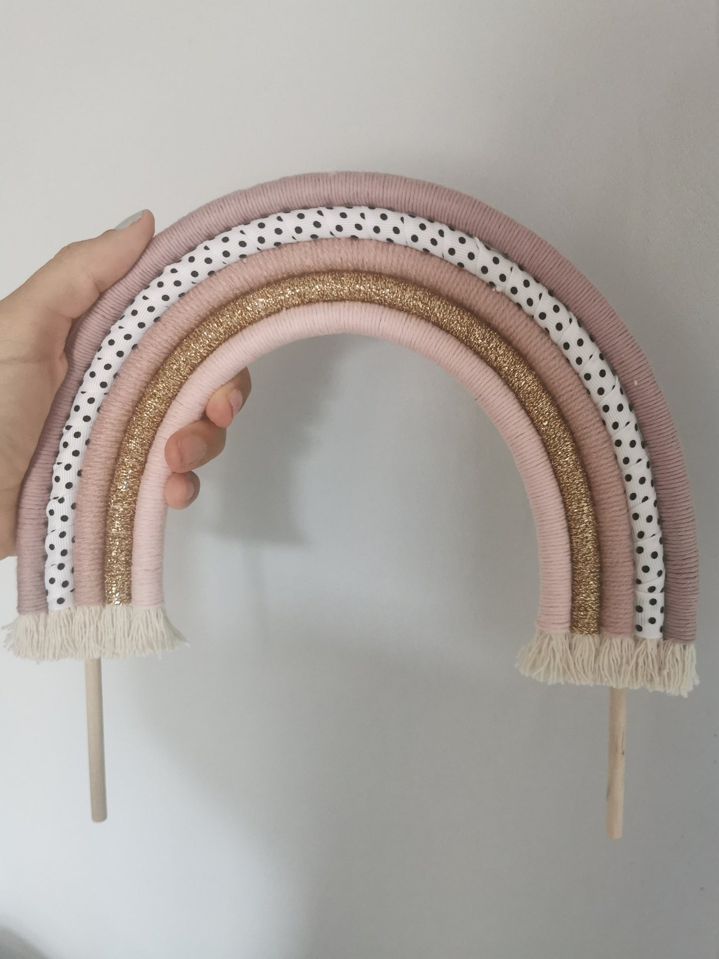 Macrame rainbow cake topper, pink cake decor, boho rainbow cake topper, christening cake decor, 1st birthday cake topper, gender reveal decor, baby shower cake decor