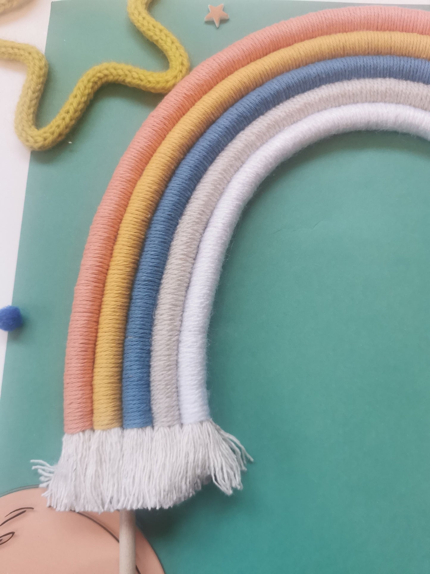 Macrame rainbow cake topper, gender neutral cake decor, boho rainbow cake topper, christening cake decor, 1st birthday cake topper, baby shower cake decor