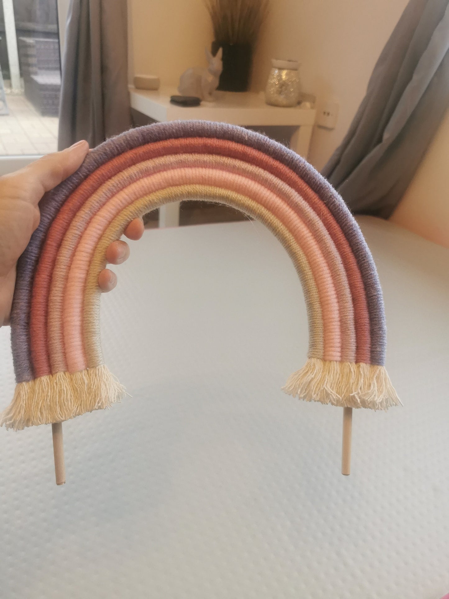 Macrame rainbow cake topper, purple cake decor, boho rainbow cake topper, christening cake decor, 1st birthday cake topper, gender reveal decor, baby shower cake decor