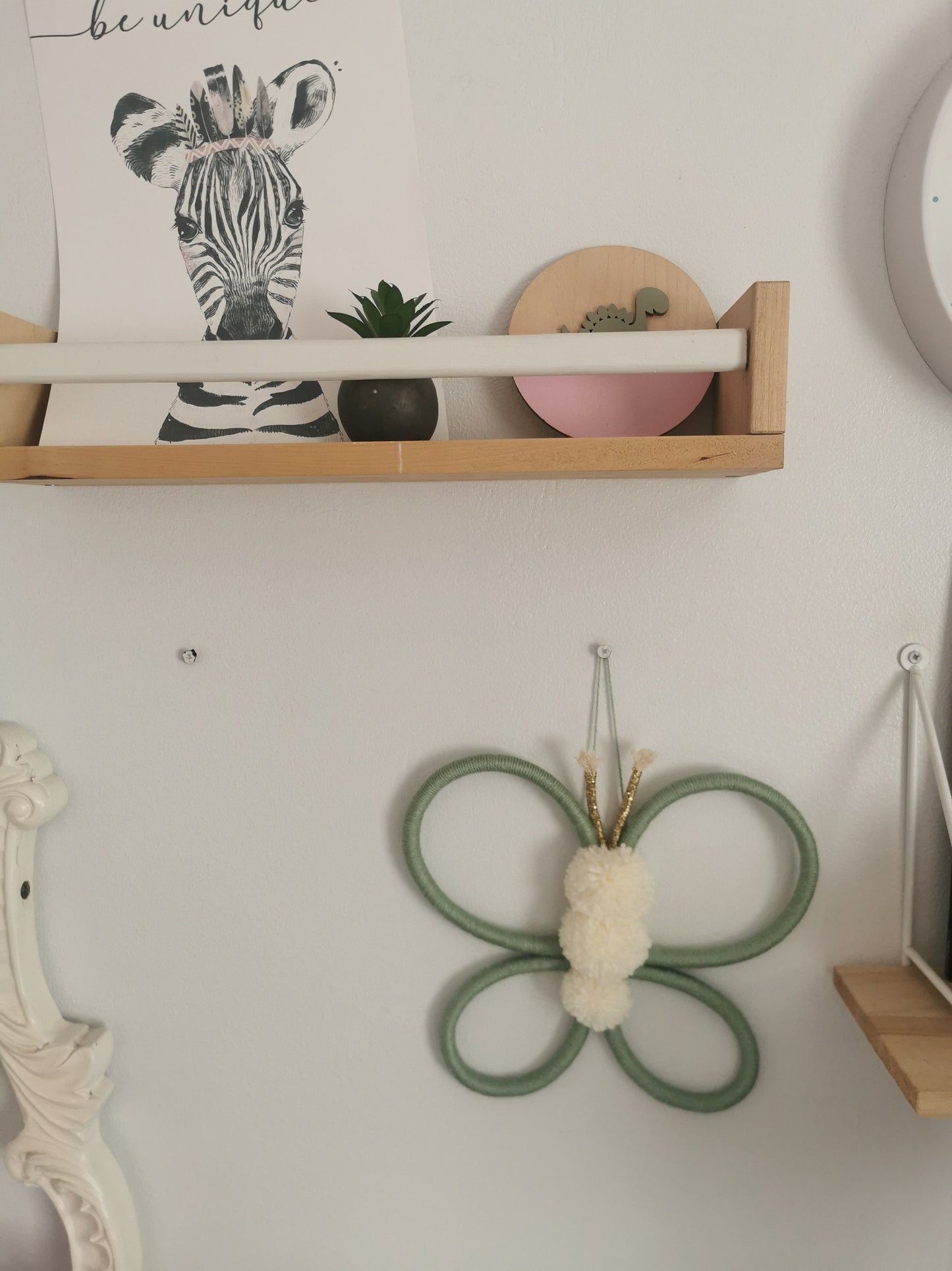 Macrame butterfly wall hanging decoration, sage green nursery decor, nursery shelf decor, girls room decor, boho nursery decor