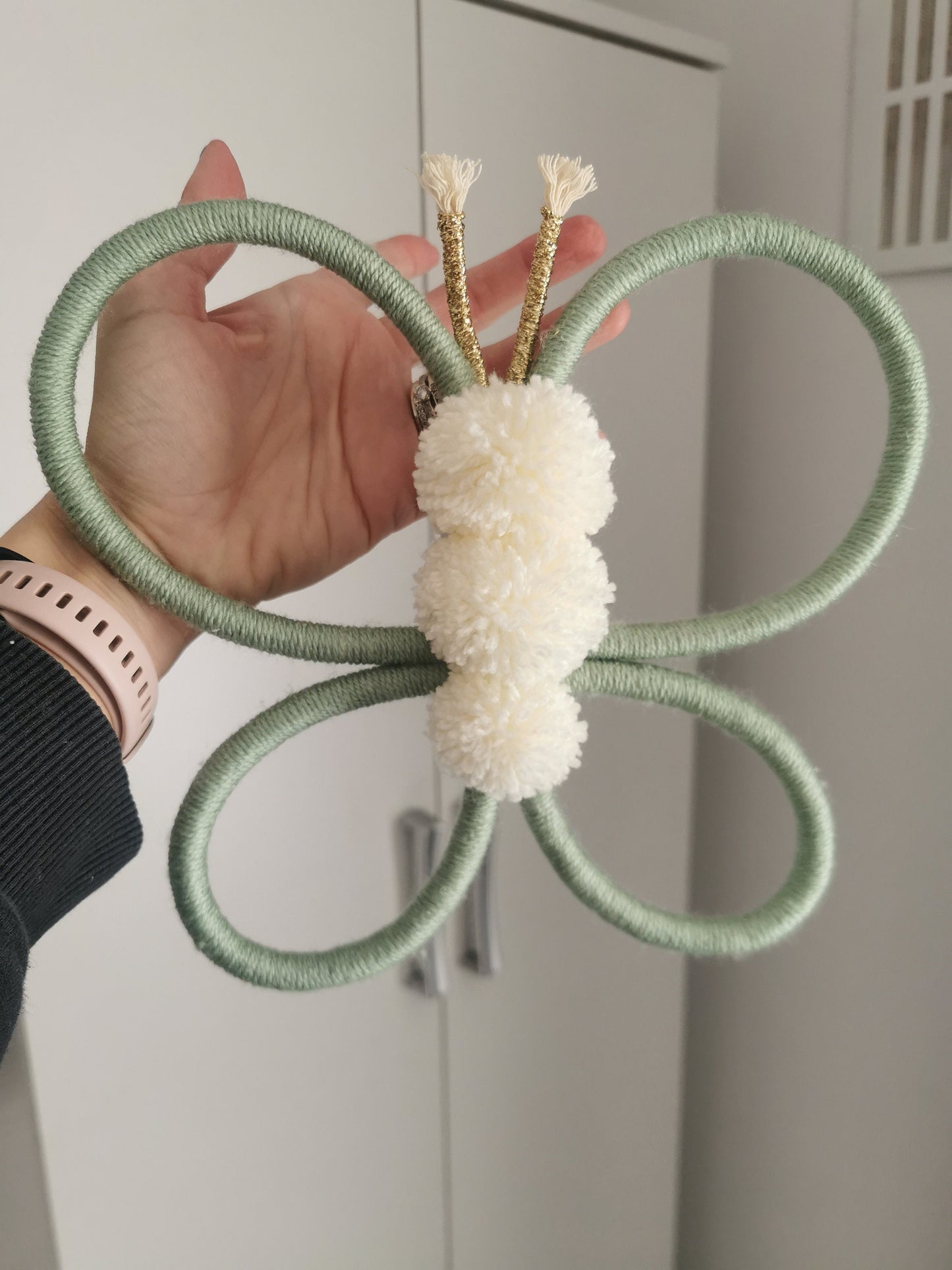 Macrame butterfly wall hanging decoration, sage green nursery decor, nursery shelf decor, girls room decor, boho nursery decor