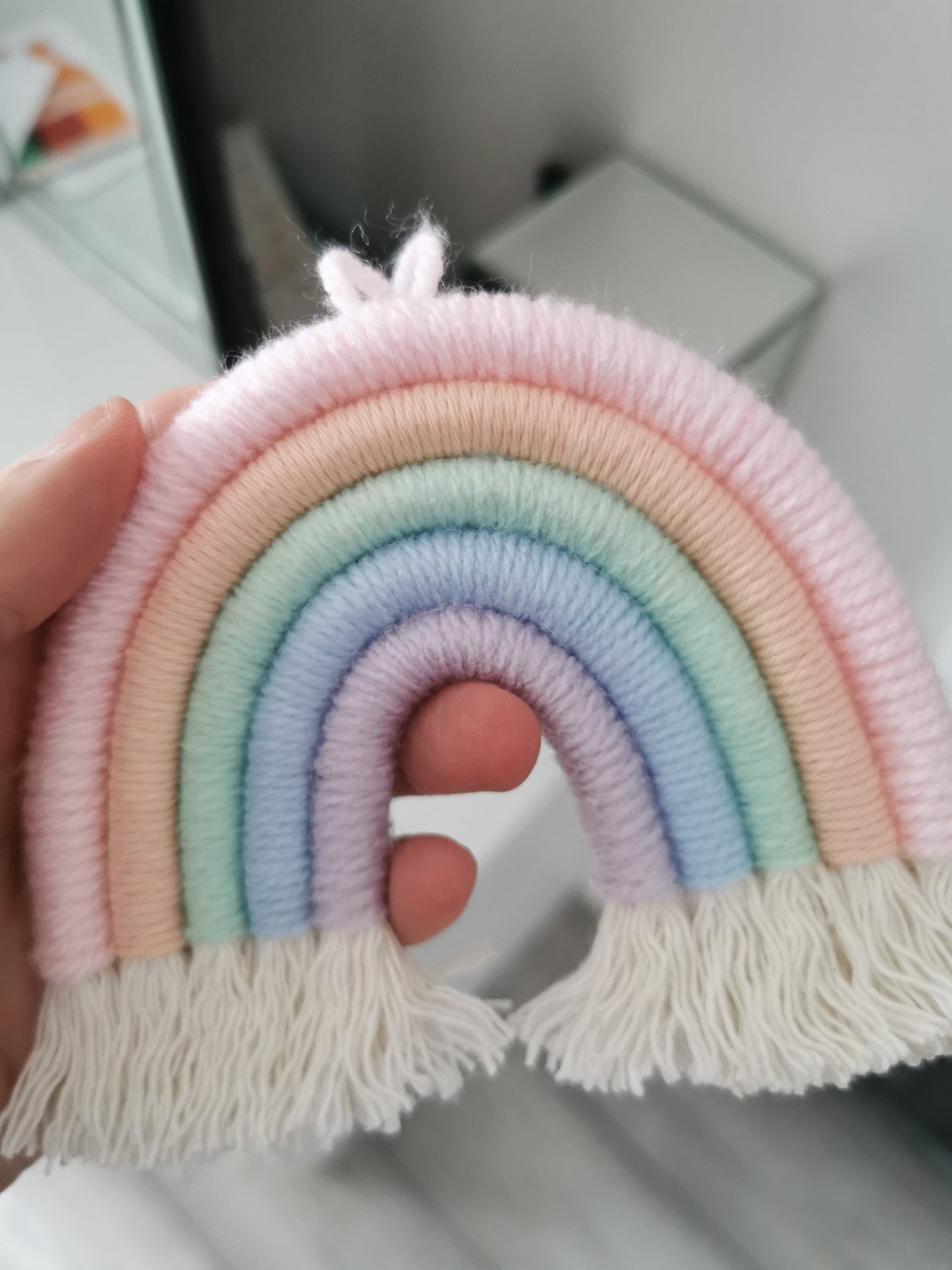 Macrame rainbow cake topper, pastel cake decor, boho rainbow cake topper, christening cake decor, 1st birthday cake topper, baby shower cake decor