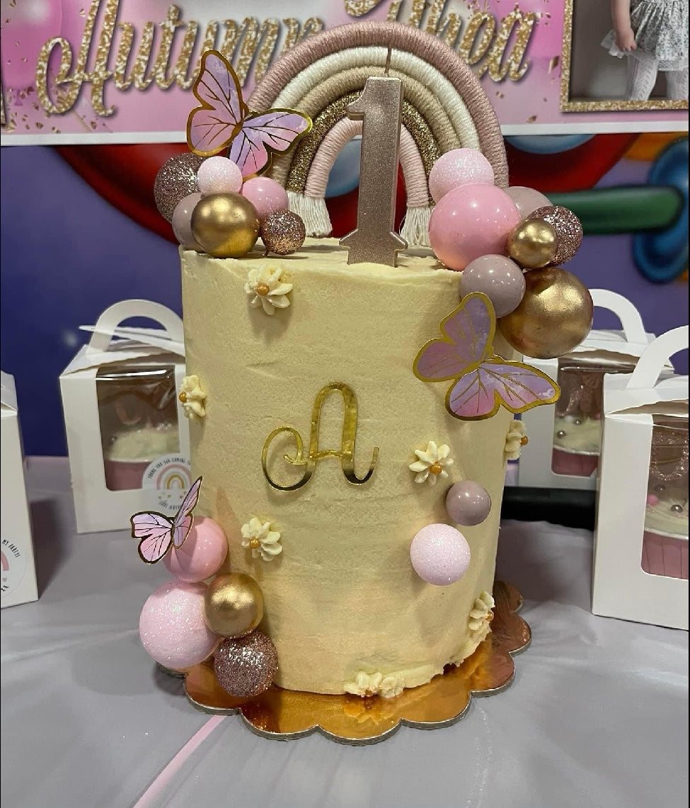 Macrame rainbow cake topper, pink cake decor, boho rainbow cake topper, christening cake decor, 1st birthday cake topper, gender reveal decor, baby shower cake decor