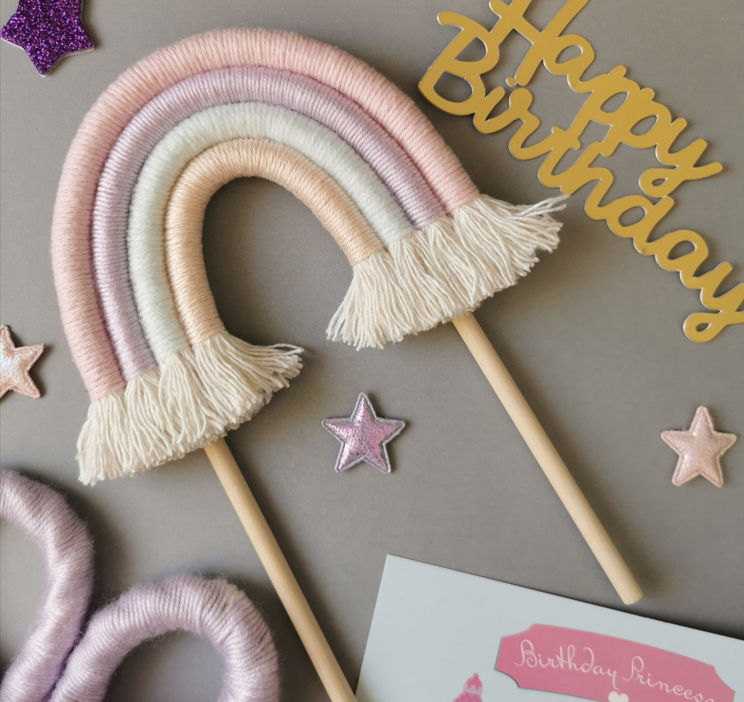 Macrame rainbow cake topper, pastel cake decor, boho rainbow cake topper, christening cake decor, 1st birthday cake topper, baby shower cake decor