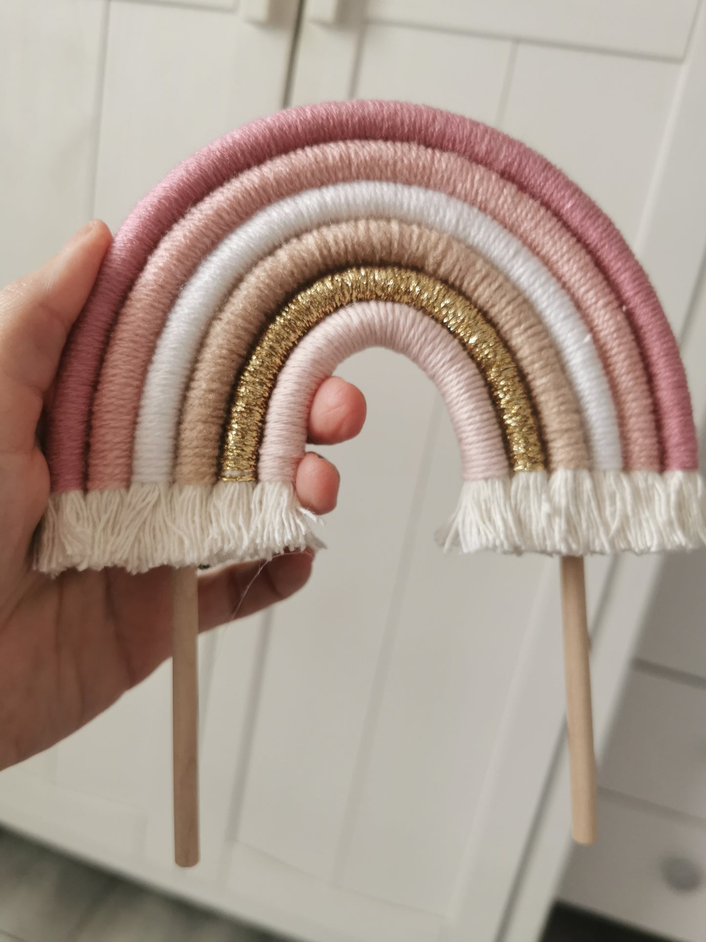 Macrame rainbow cake topper, pink cake decor, boho rainbow cake topper, christening cake decor, 1st birthday cake topper, gender reveal decor, baby shower cake decor