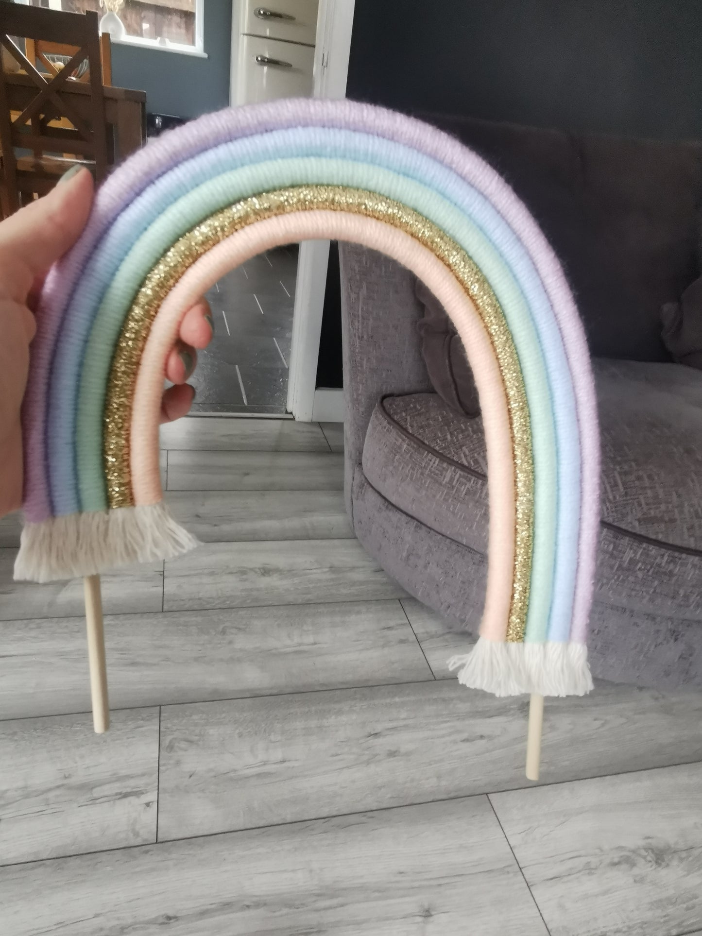 Macrame rainbow cake topper, pastel cake decor, boho rainbow cake topper, christening cake decor, 1st birthday cake topper, baby shower cake decor