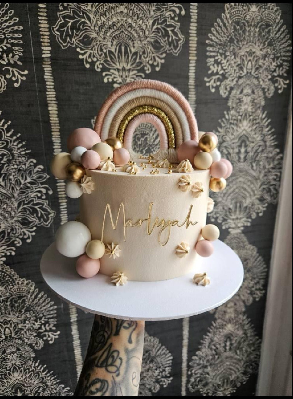 Macrame rainbow cake topper, pink cake decor, boho rainbow cake topper, christening cake decor, 1st birthday cake topper, gender reveal decor, baby shower cake decor