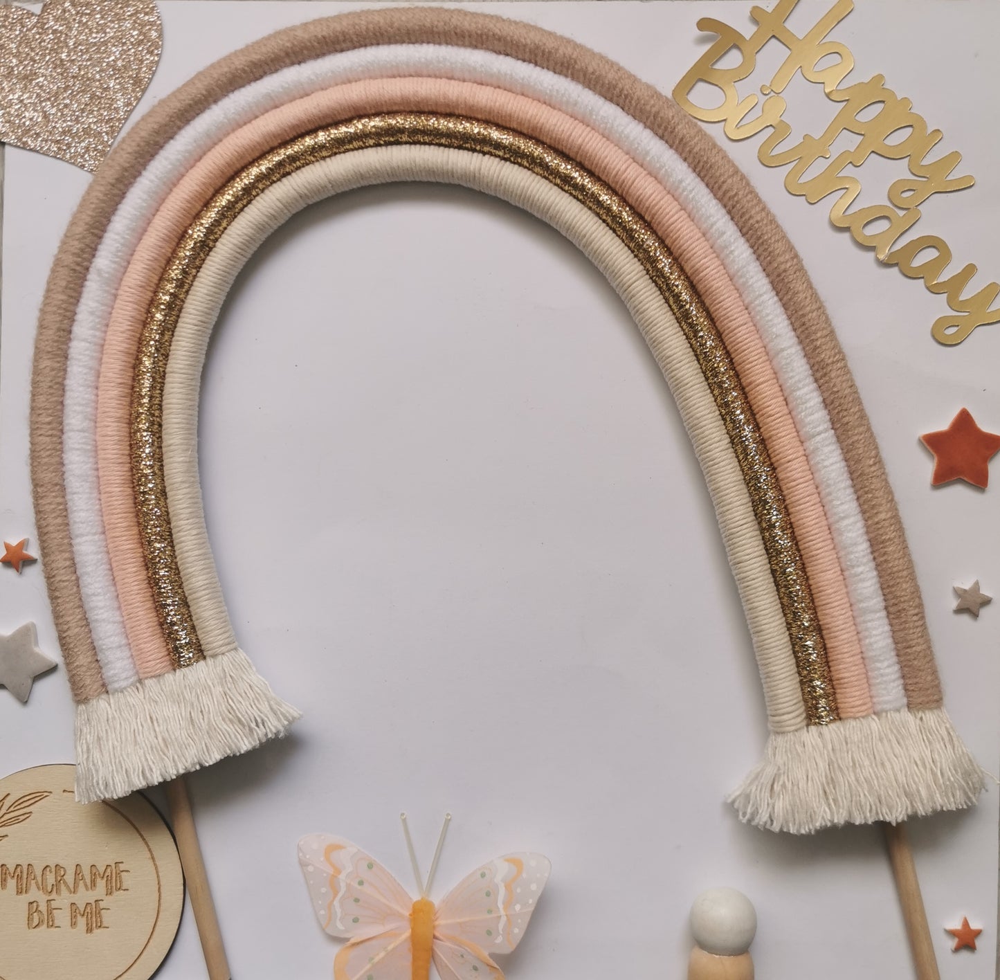 Macrame rainbow cake topper, gender neutral cake decor, boho rainbow cake topper, christening cake decor, 1st birthday cake topper, baby shower cake decor