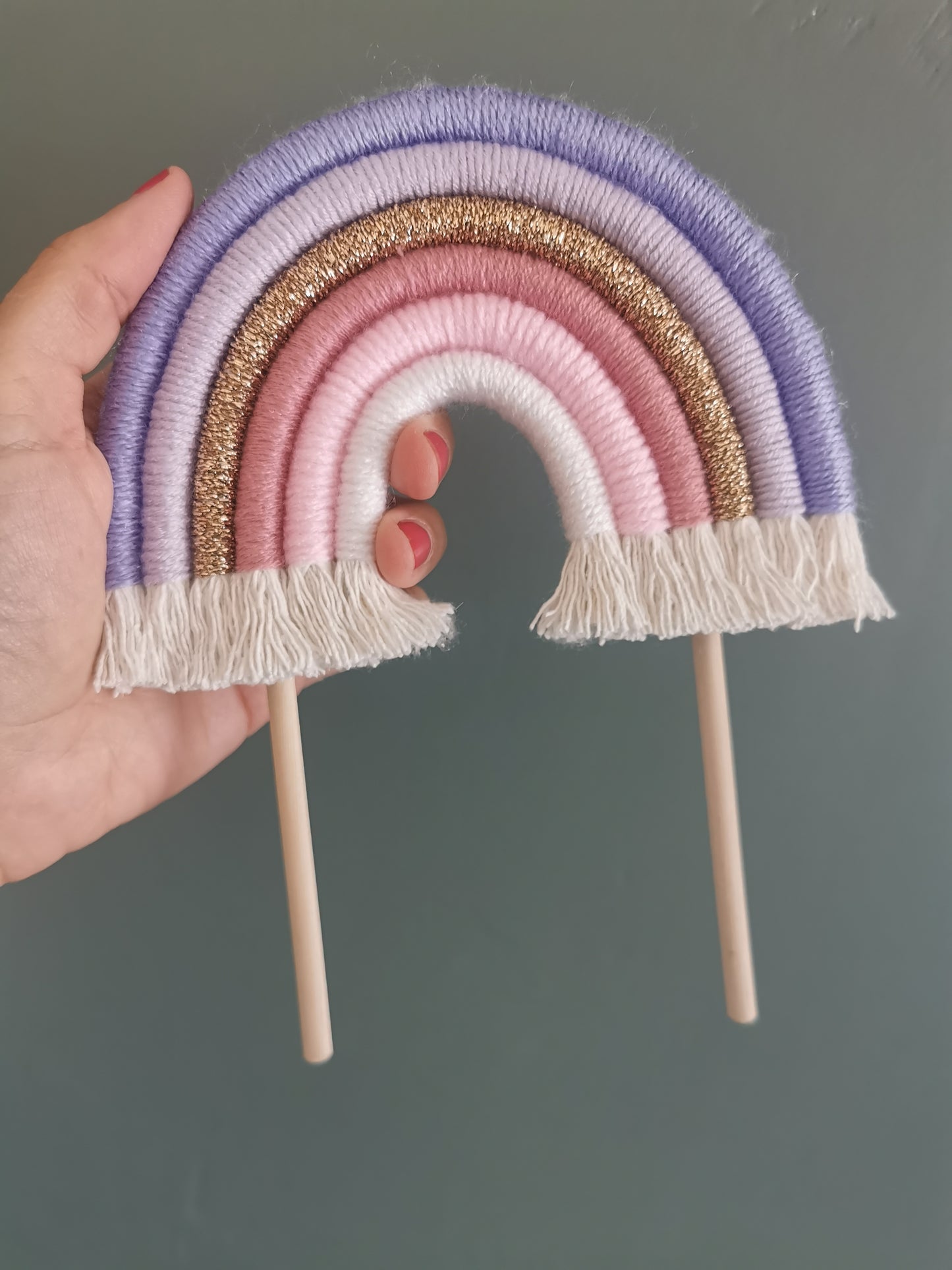 Macrame rainbow cake topper, purple cake decor, boho rainbow cake topper, christening cake decor, 1st birthday cake topper, gender reveal decor, baby shower cake decor