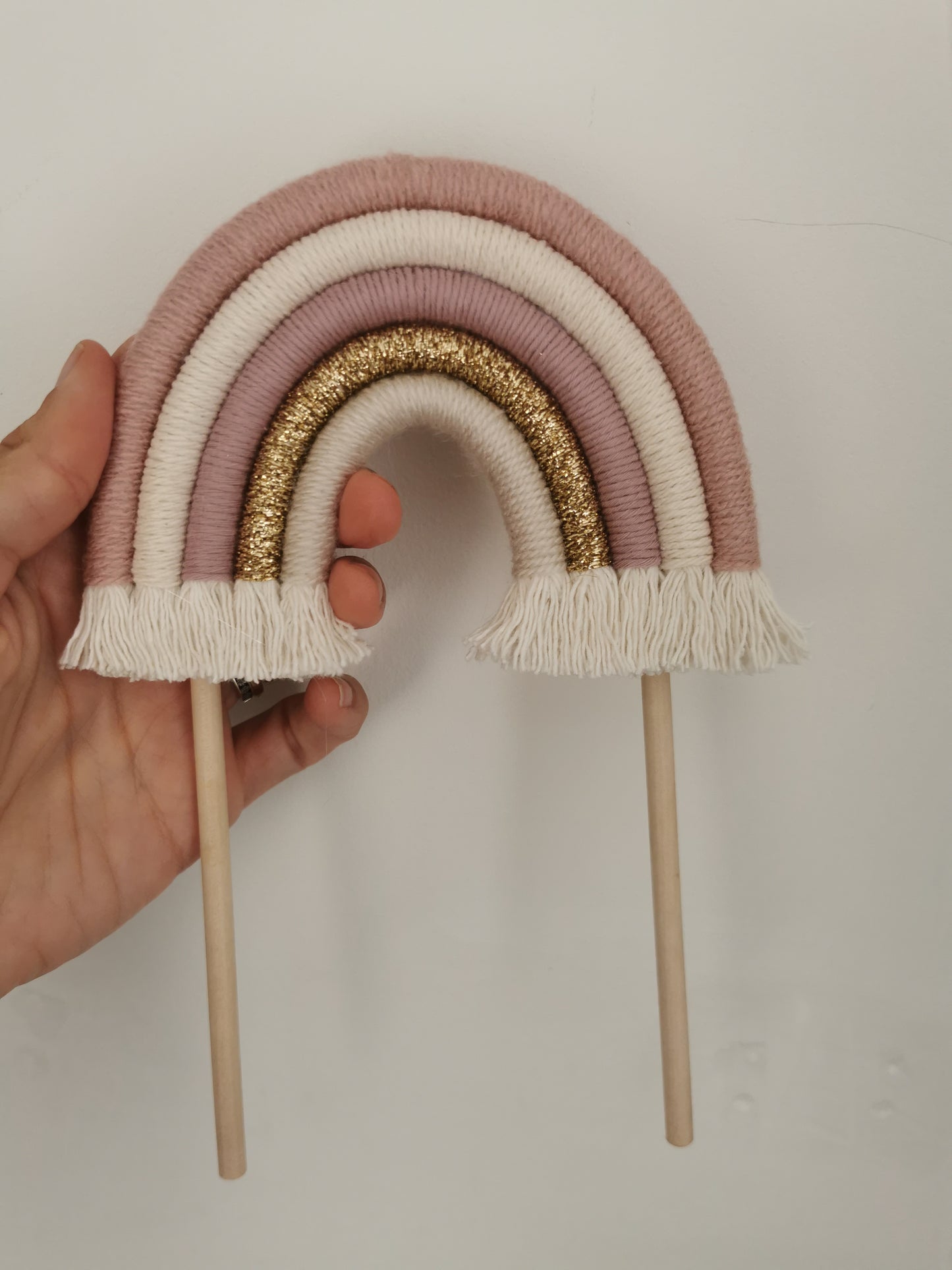 Macrame rainbow cake topper, pink cake decor, boho rainbow cake topper, christening cake decor, 1st birthday cake topper, gender reveal decor, baby shower cake decor