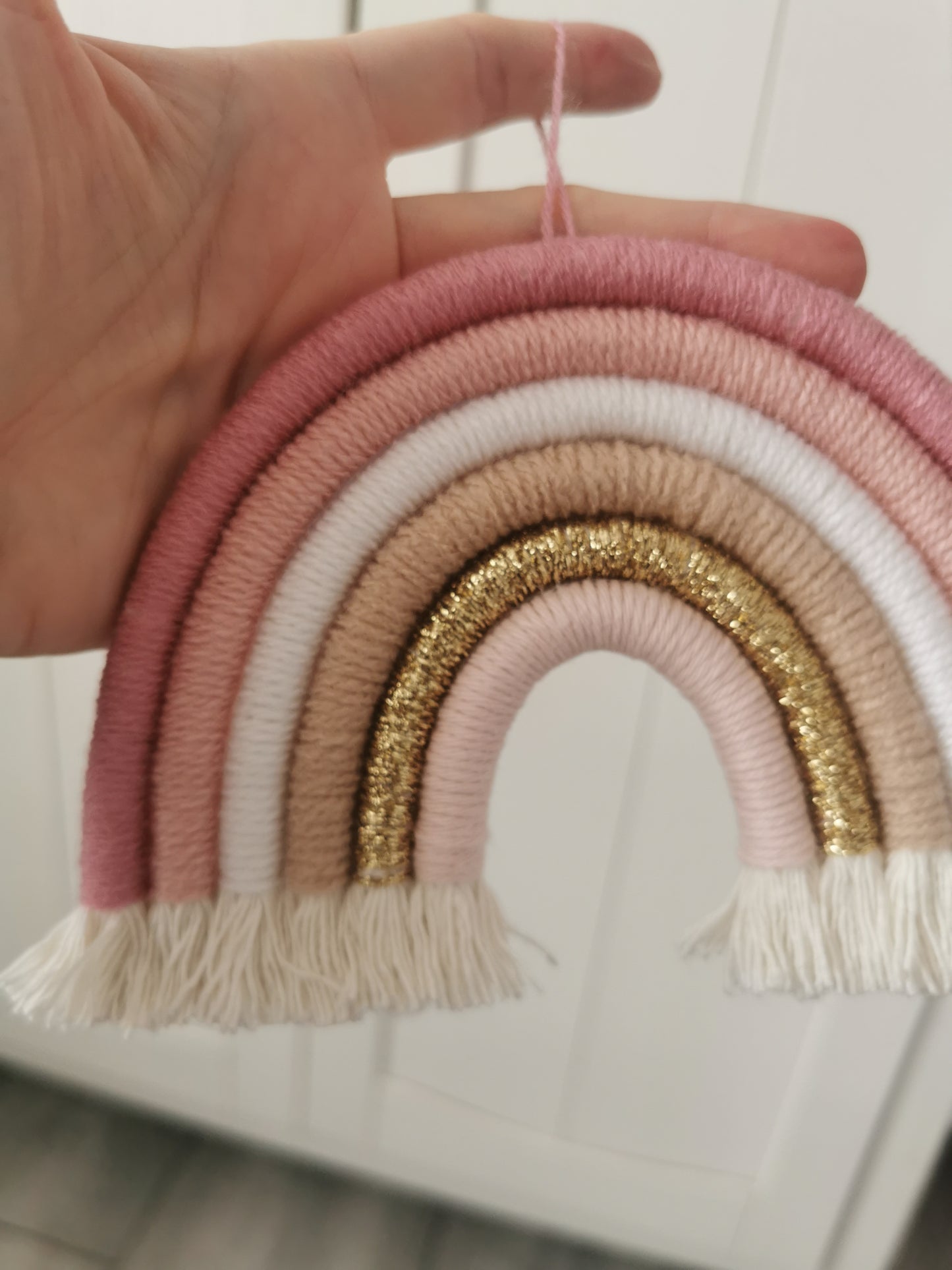 Macrame rainbow cake topper, pink cake decor, boho rainbow cake topper, christening cake decor, 1st birthday cake topper, gender reveal decor, baby shower cake decor