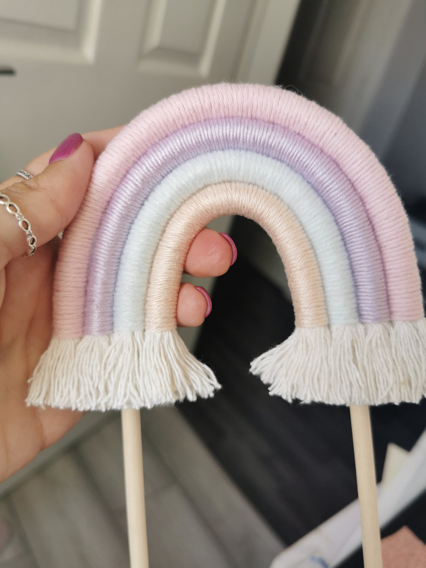 Macrame rainbow cake topper, pastel cake decor, boho rainbow cake topper, christening cake decor, 1st birthday cake topper, baby shower cake decor