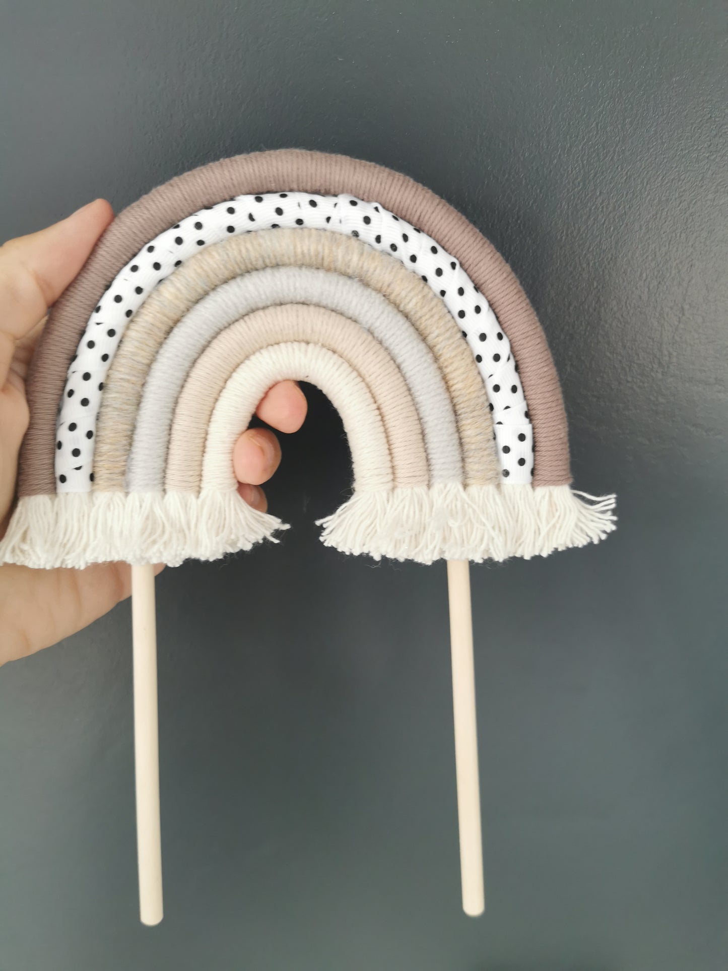 Macrame rainbow cake topper, gender neutral cake decor, boho rainbow cake topper, christening cake decor, 1st birthday cake topper, baby shower cake decor