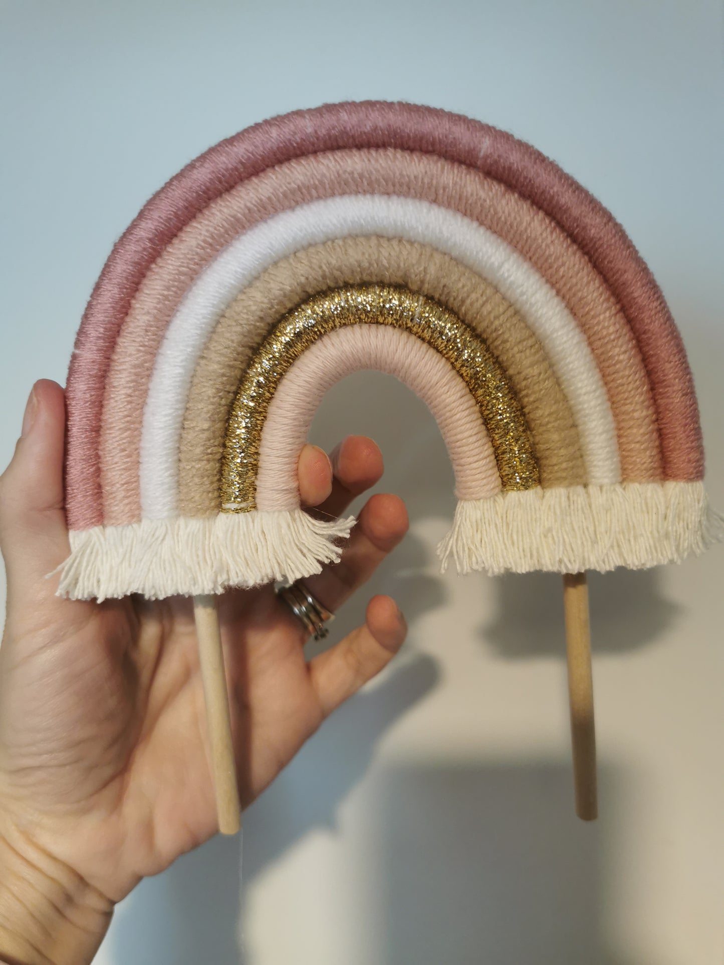 Macrame rainbow cake topper, pink cake decor, boho rainbow cake topper, christening cake decor, 1st birthday cake topper, gender reveal decor, baby shower cake decor